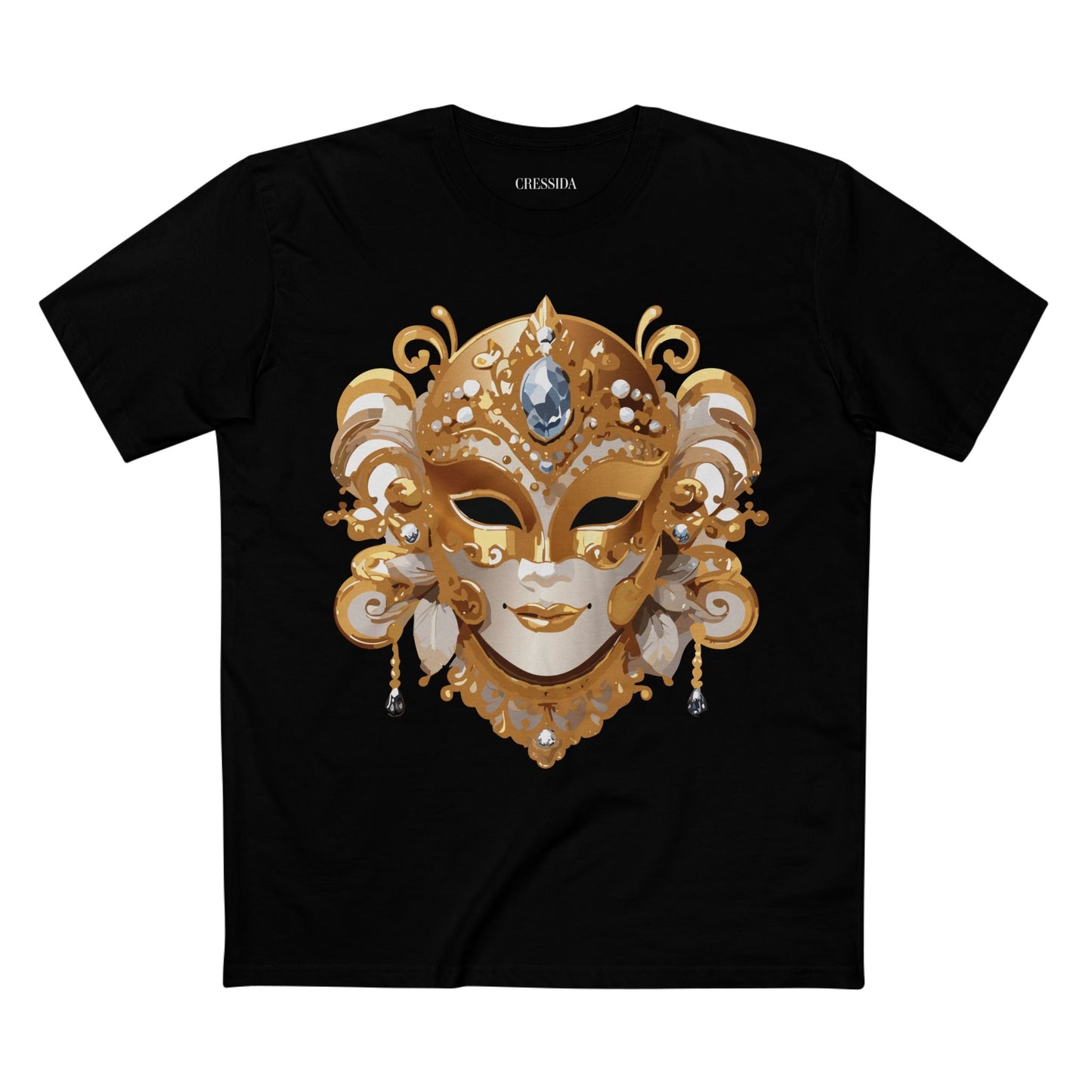 Carnival Mask Graphic T-Shirt Unisex 100 Cotton With Antique Gold Art Design Tee 23