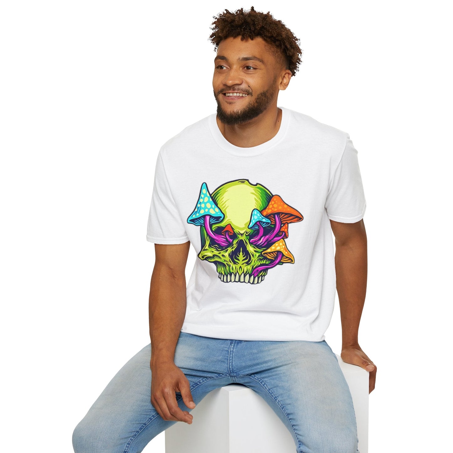 Unisex Skull Tee Shirt With Skeleton Art Design Gildan Softstyle 64000 100 Percent Ring Spun Cotton
