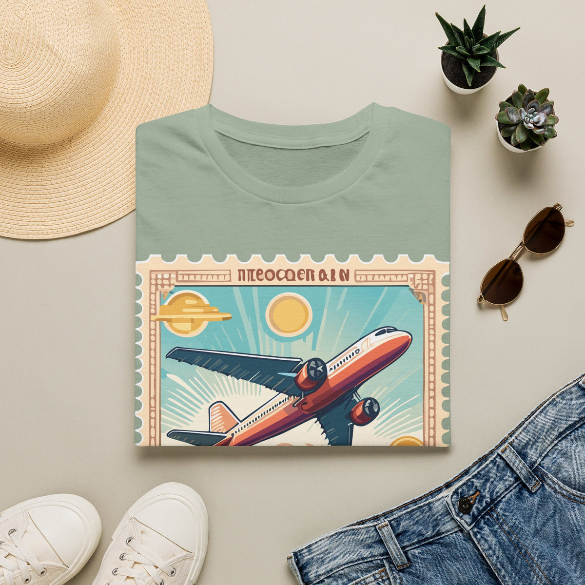 Vintage Airplane Poster T-Shirt | Retro Travel Aviation Art