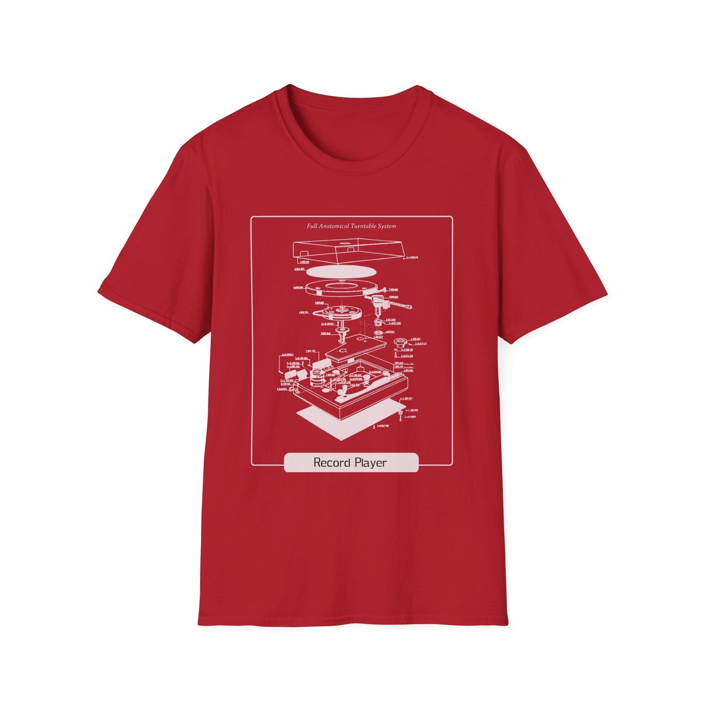 Record Player Blueprint T-Shirt Unisex Cotton Retro Vinyl Turntable Diagram Tee