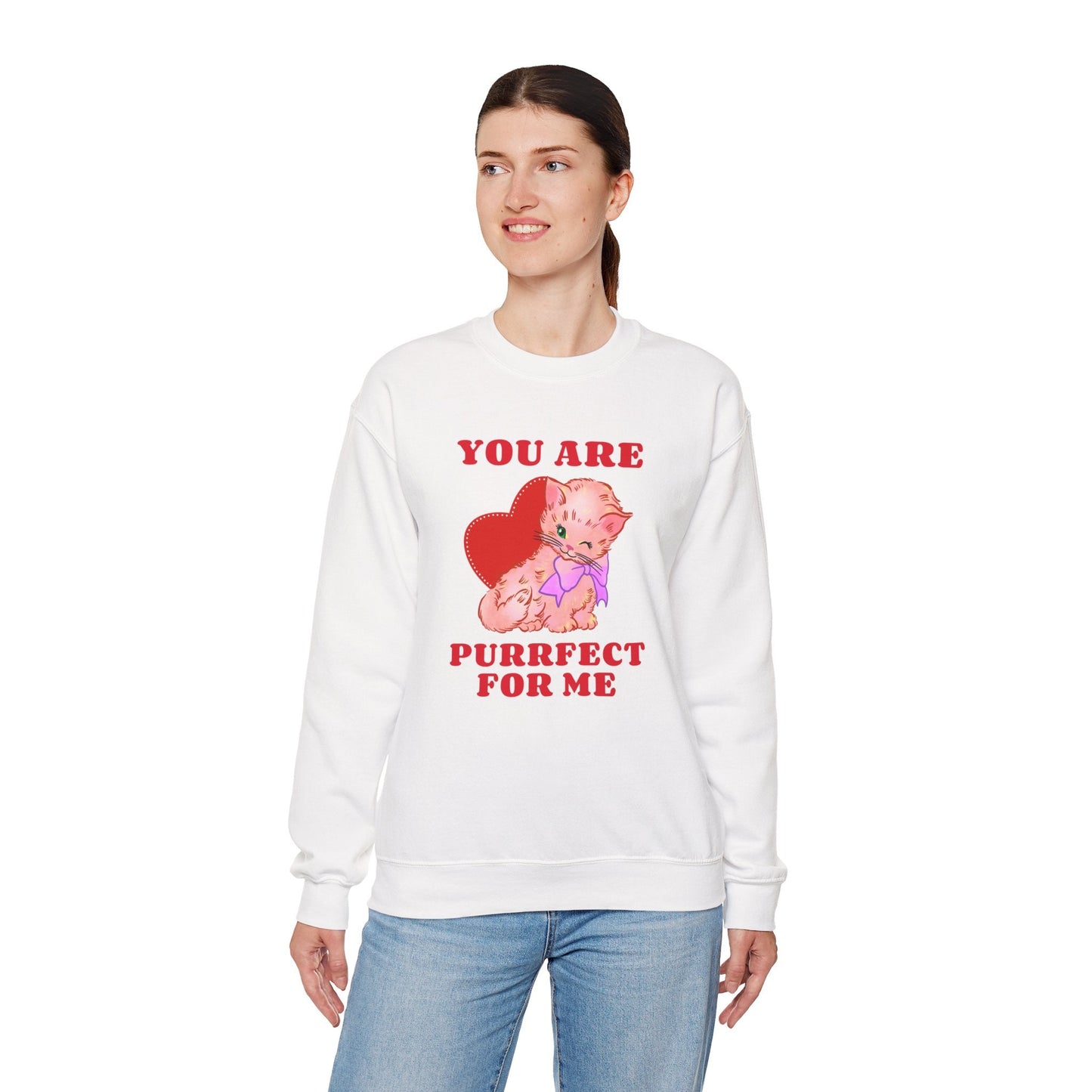 Cat Heart Sweatshirt Unisex Valentines Day Fifty Fifty Cotton Poly Blend Crewneck