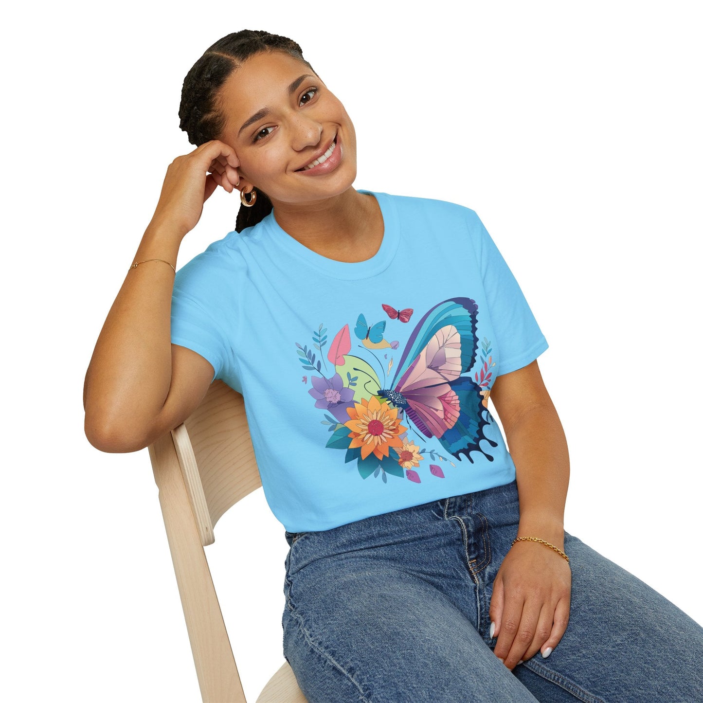 Gildan Butterfly T Shirt Unisex Softstyle 64000 Monarch Print Lightweight Breathable Cotton Tee