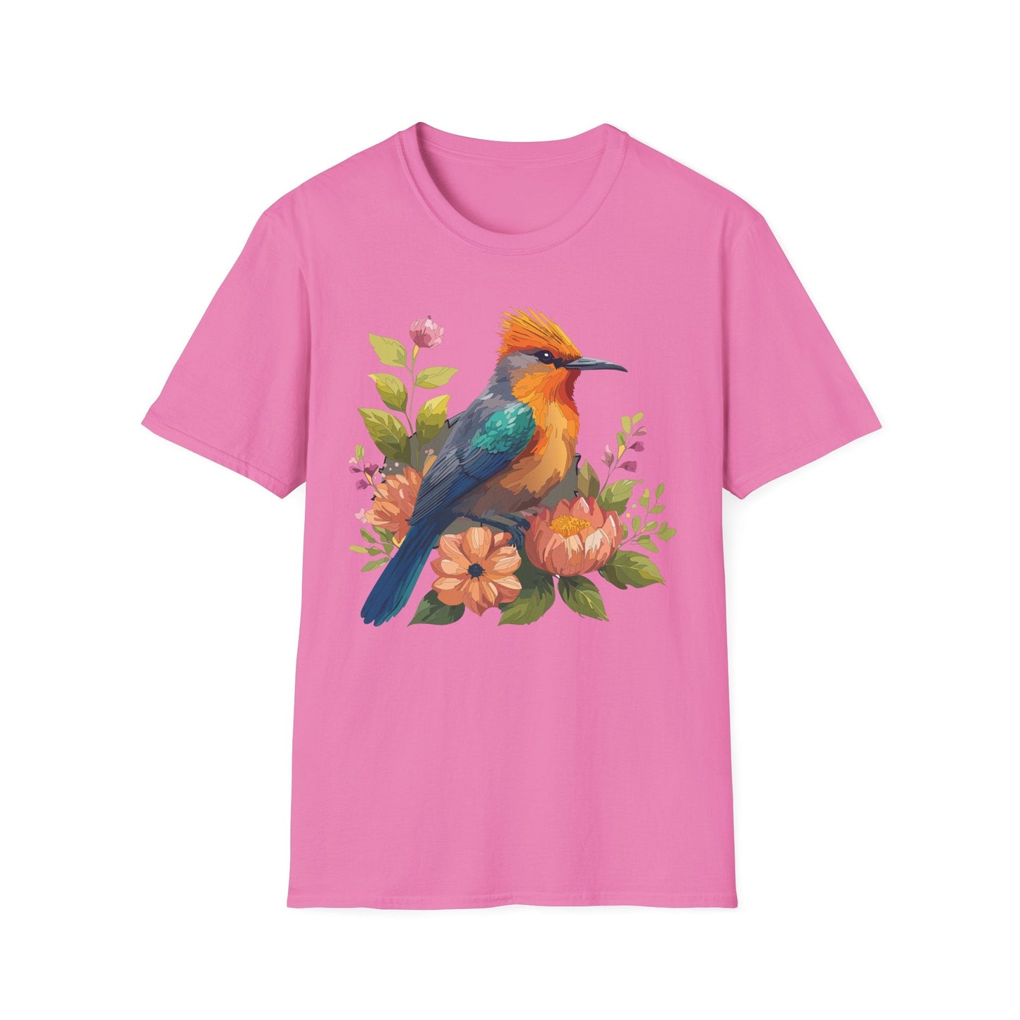 Floral Bird T Shirt For Unisex Wear Gildan Softstyle 64000 100 Percent Cotton Tee