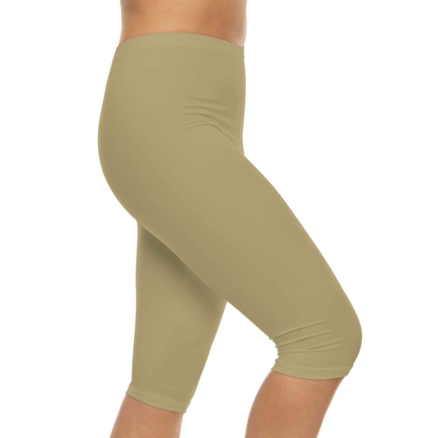Light Sand Color Women's Brushed Suede Poly Span Casual Capri Leggings XS-2XL