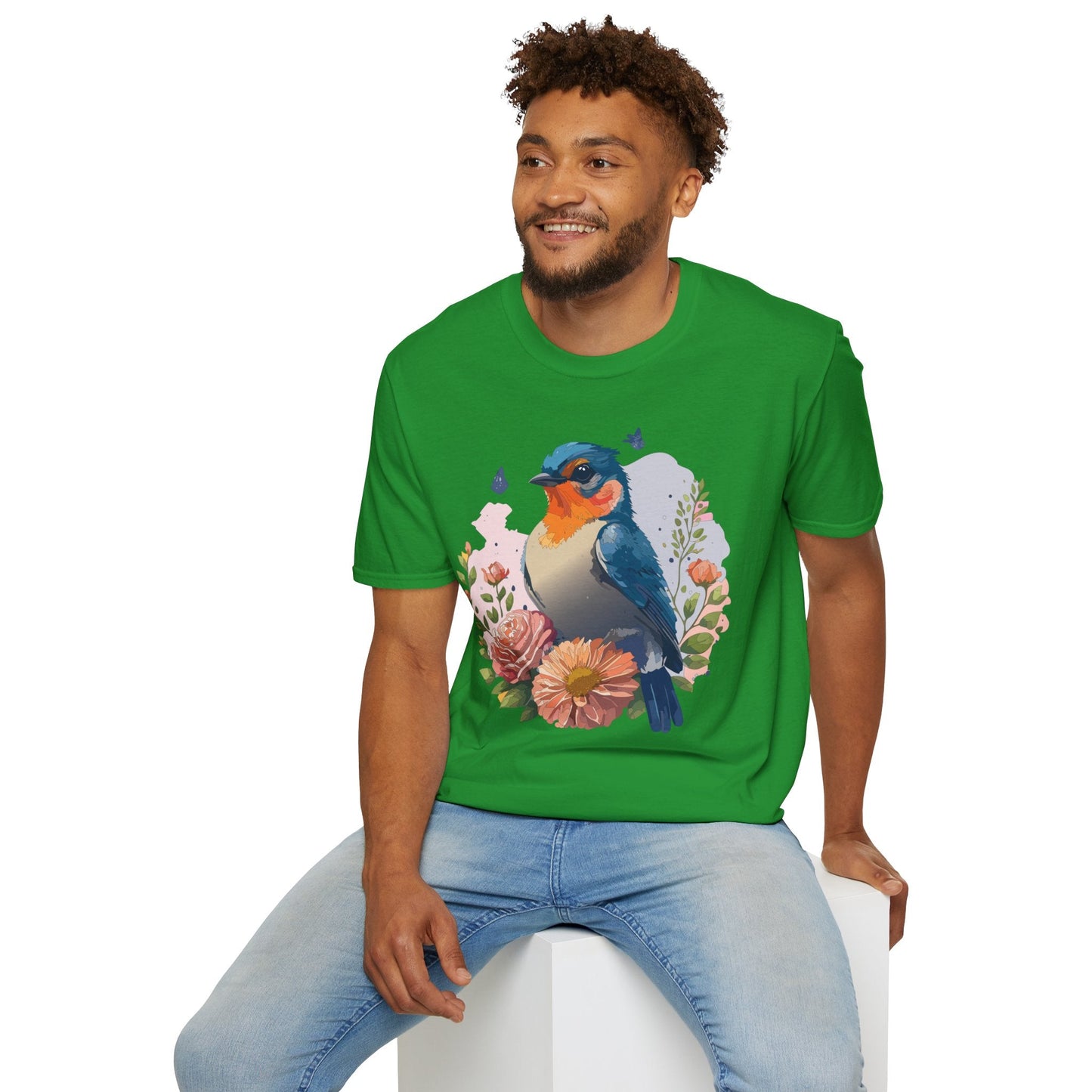 Bird T Shirt Floral Design Unisex Gildan Softstyle 64000 Ring Spun Cotton Tee Breathable Wear