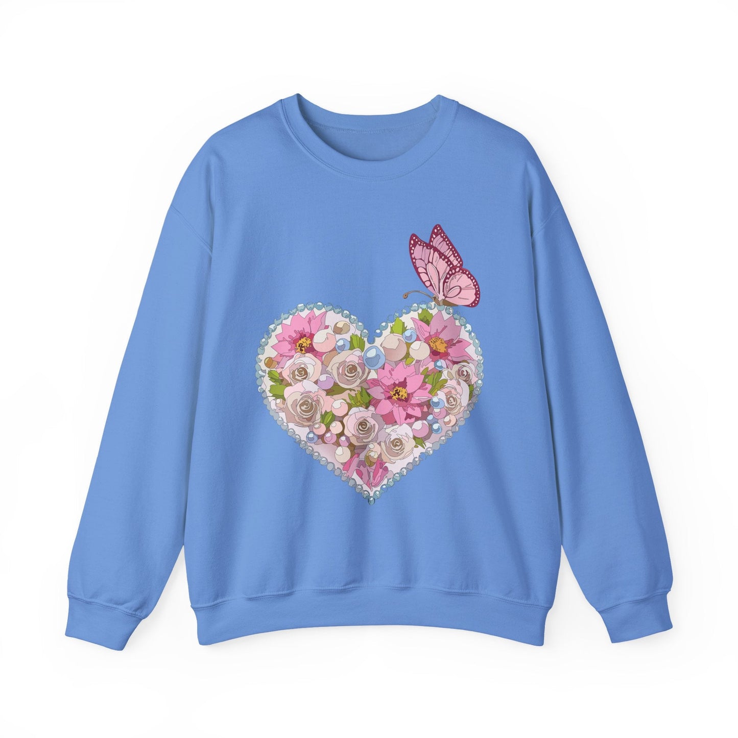 Floral Heart Sweatshirt Unisex Crewneck Valentines Day 50 50 Heavy Blend Gildan 18000