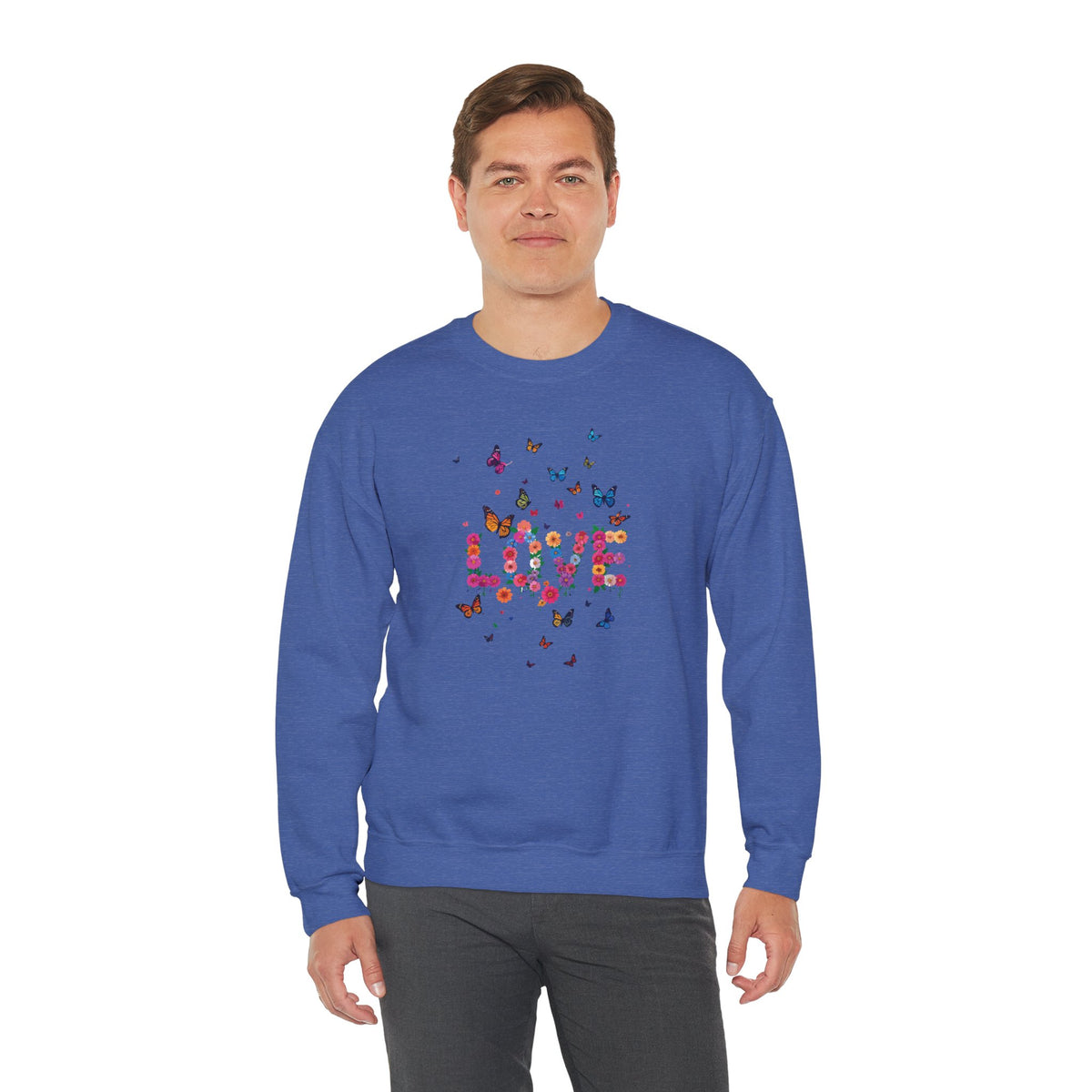 Unisex Floral Love Sweatshirt, Love Floral Sweatshirt, Floral Butterfly Sweatshirt, 50/50 Cotton-Poly Valentine's Day Sweatshirt 08