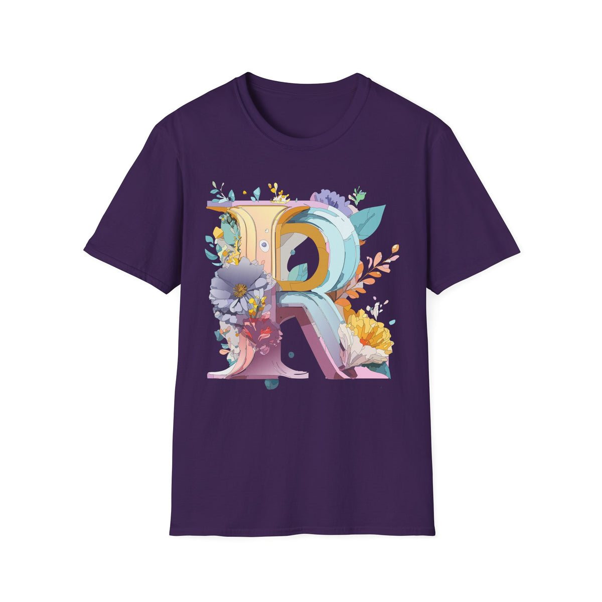 Floral Letter R T-Shirt | Botanical Monogram Initial Tee