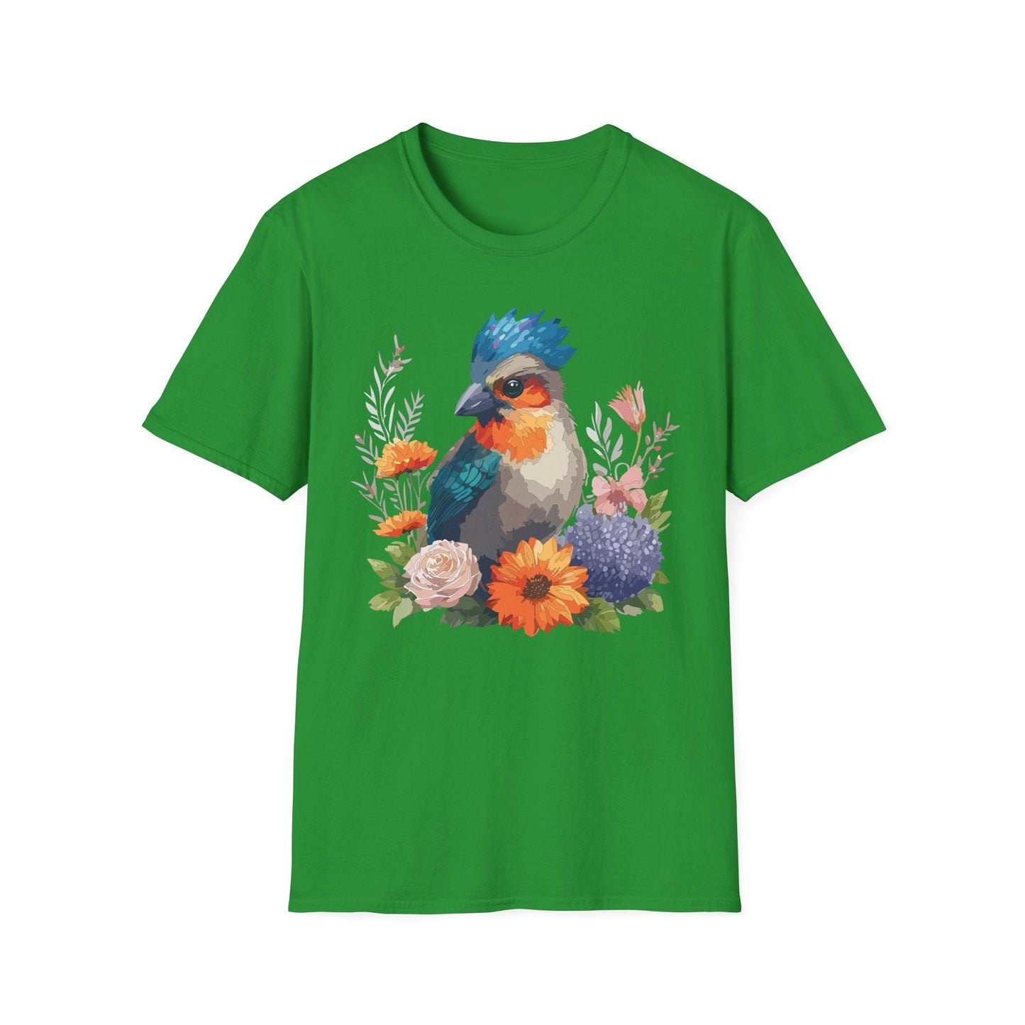 Floral Bird T Shirt Unisex Softstyle Tee 100 Percent Ring Spun Cotton Gildan 64000