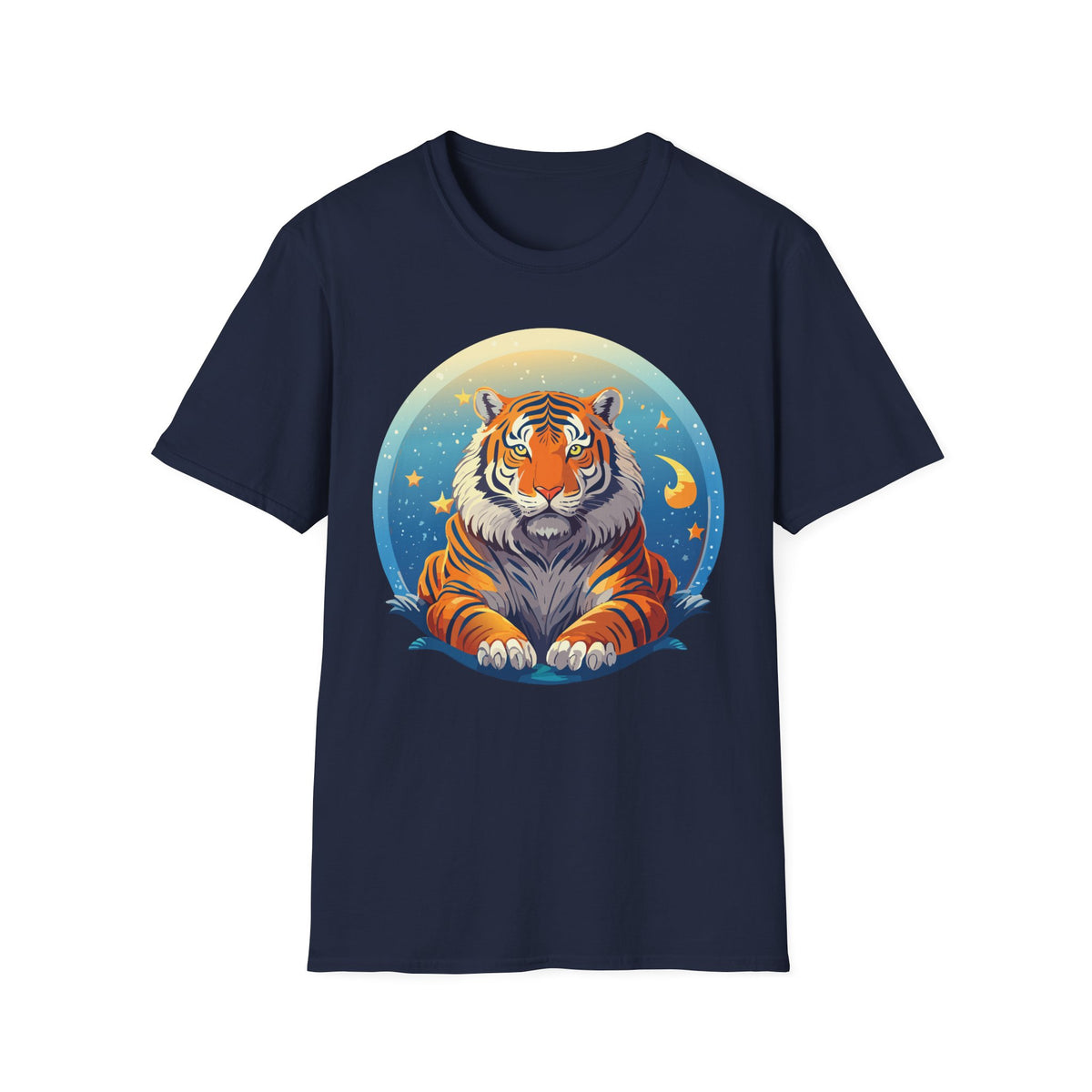 Celestial Tiger Illustration T-Shirt | Night Sky Moon Stars