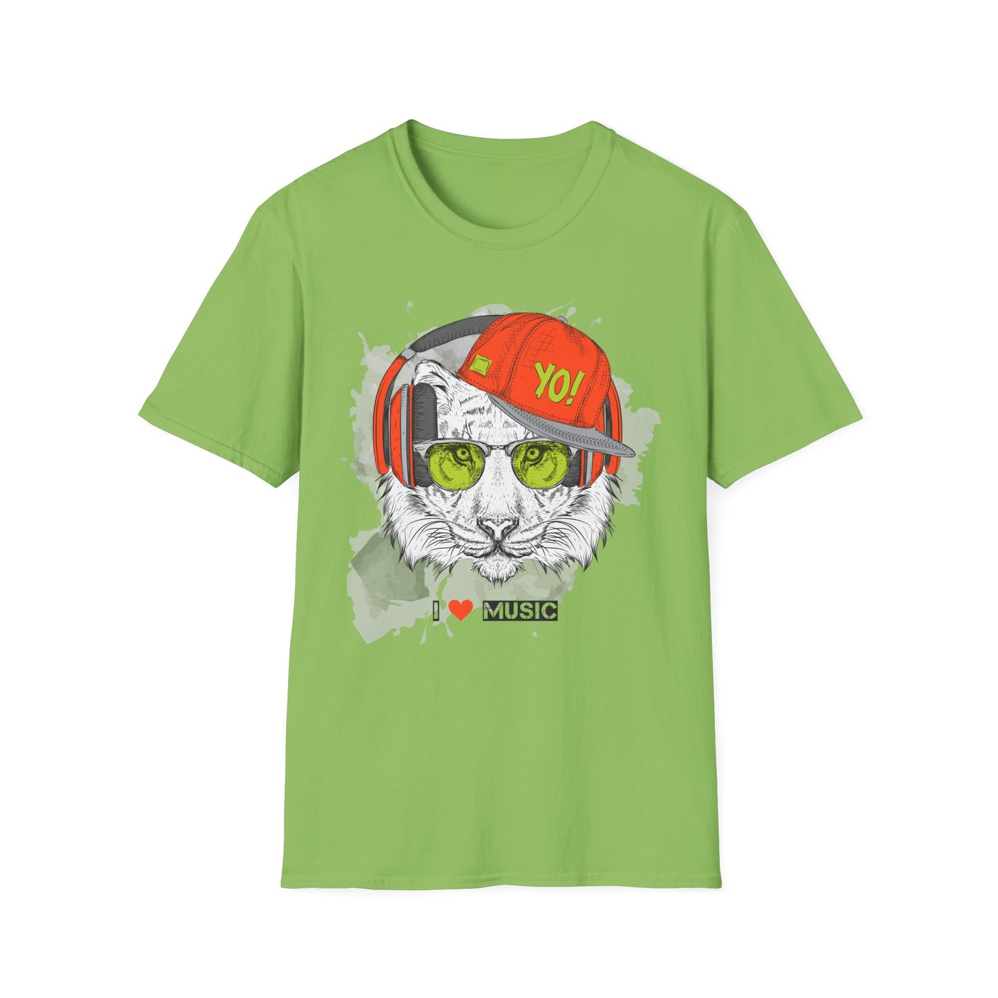 Tiger with Headphones T-Shirt Unisex Cotton Short Sleeves I  Music Graphic Tee