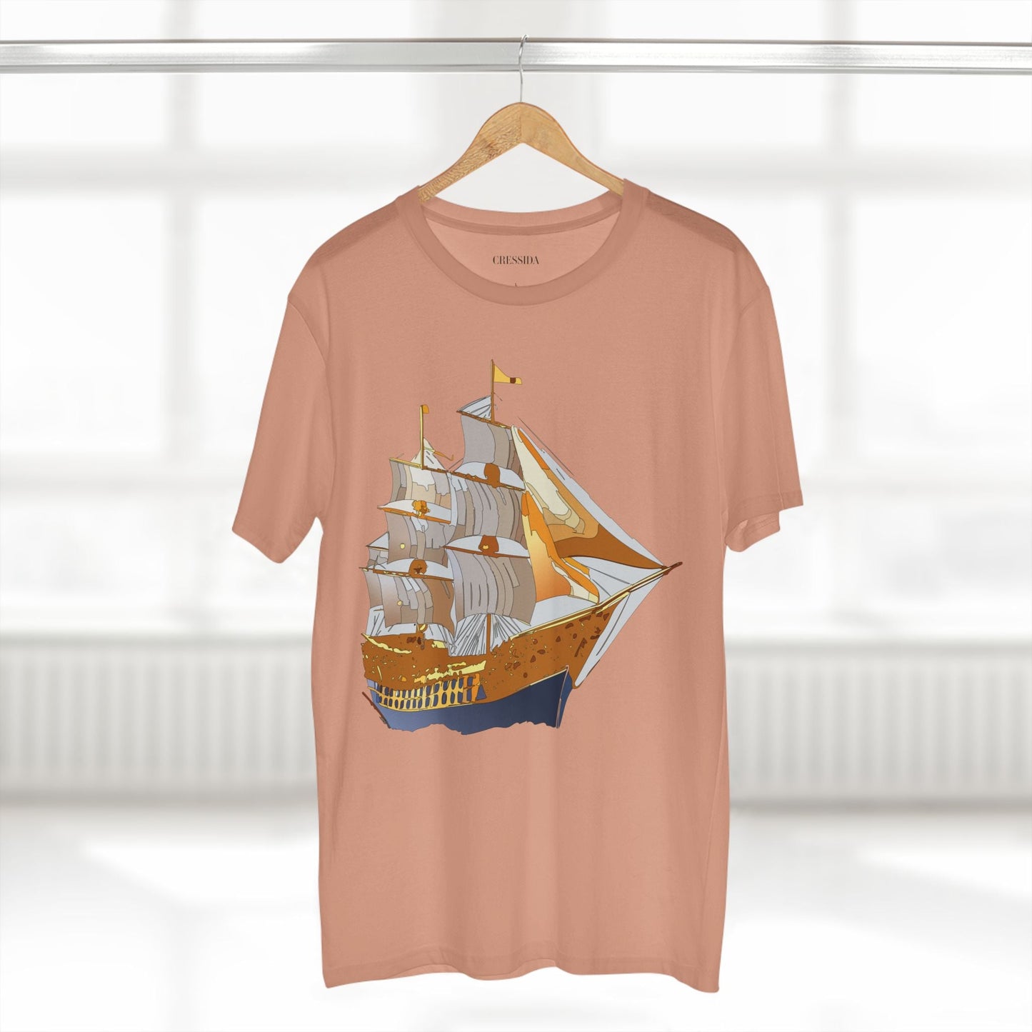 Ship Graphic Unisex 100 Cotton T-Shirt with Gold Frigate Art Design 23