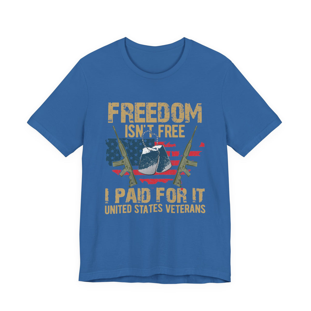 Freedom Isn't Free Paid For It Veterans T-Shirt American Flag Combat Helmet Unisex Cotton Tee v19
