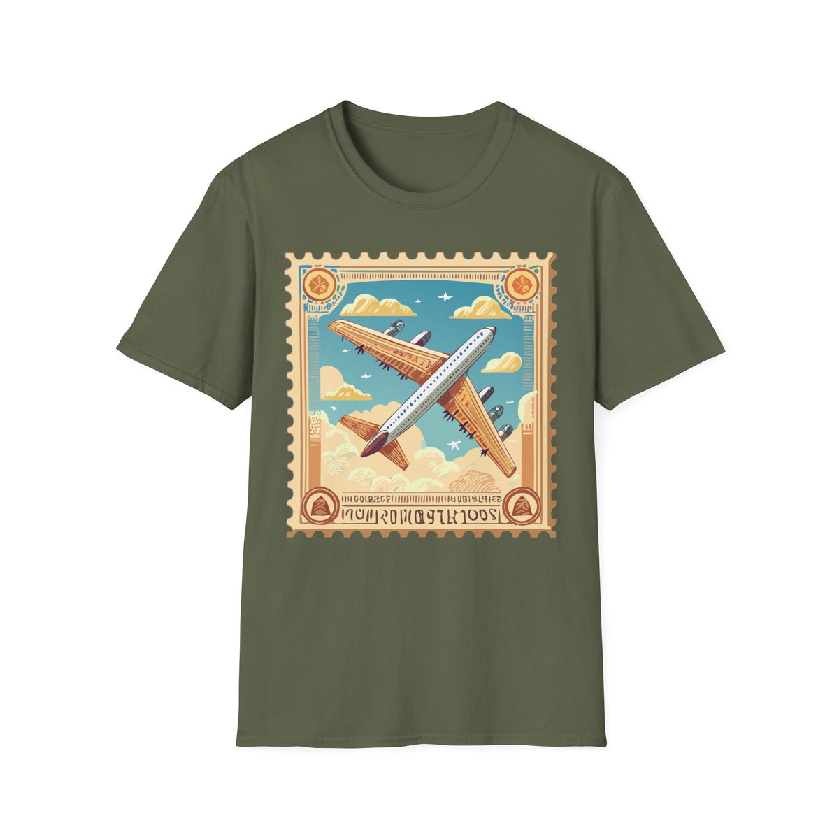 Vintage Airplane Stamp T-Shirt | Retro Travel Poster, Flight Graphic Tee Unisex 100 Cotton Gildan T-Shirt