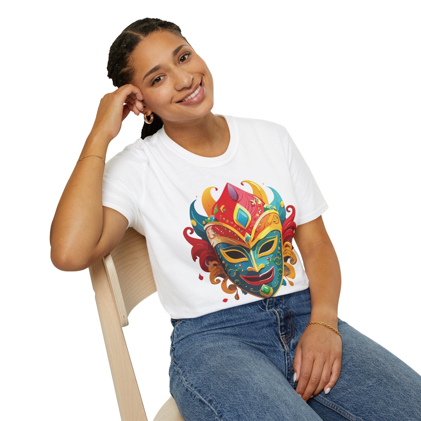 Unisex Mask Tee Shirt Gildan Softstyle 64000 Ring Spun Cotton Breathable Masquerade Design