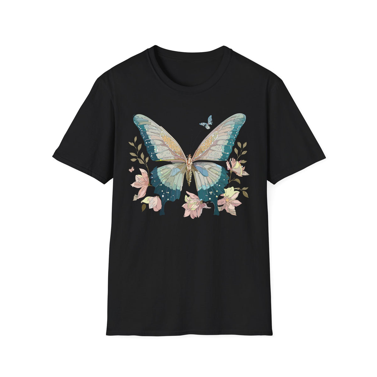 Vintage Blue Butterfly T-Shirt | Floral Wings Nature Graphic Tee Unisex 100 Cotton Gildan T-Shirt