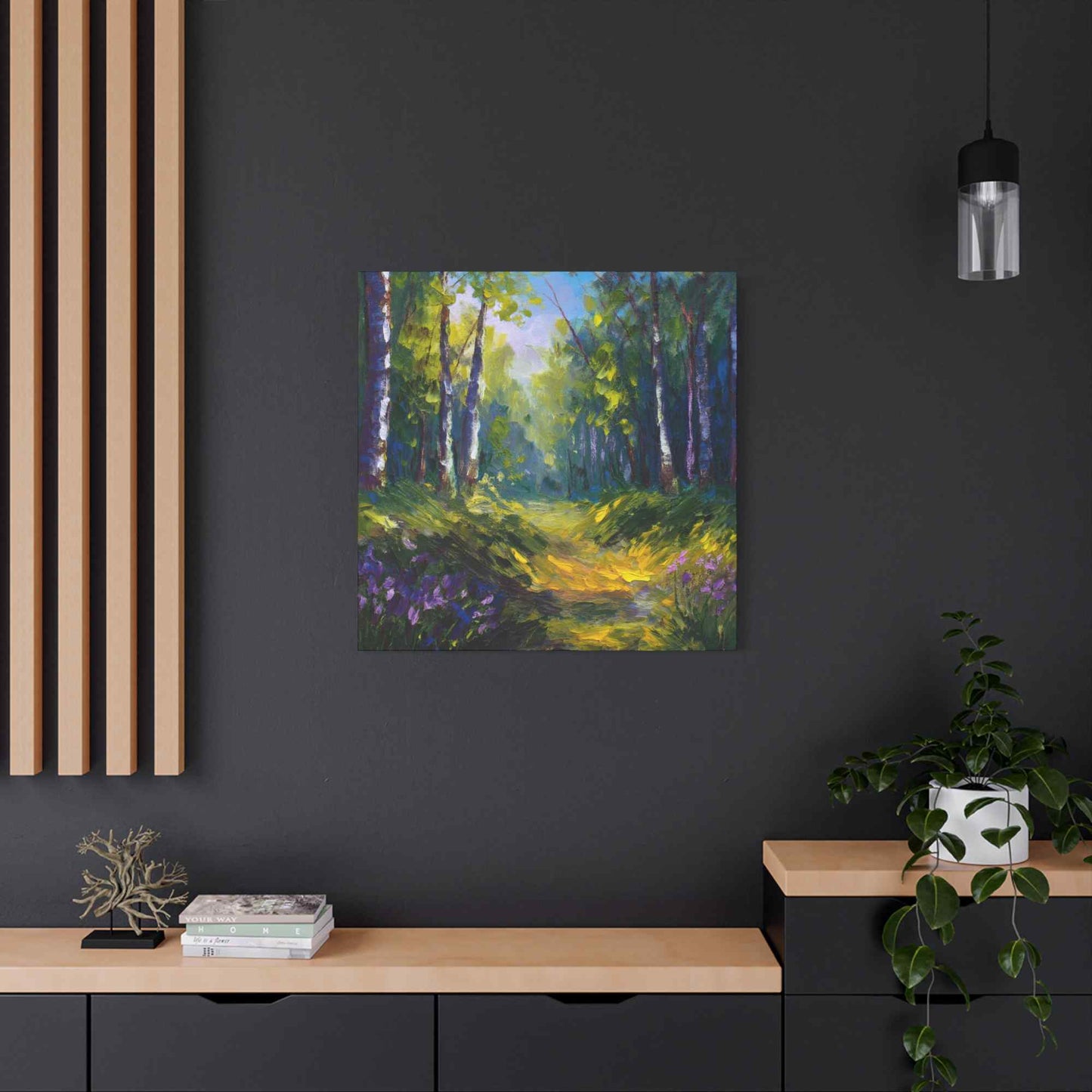 Summer Forest Print Canvas, Oil Paint Print 20x20, 24x24, 30x30, 32x32, 36x36 Art Design Print Pine-Wood Inner Frame MC-89