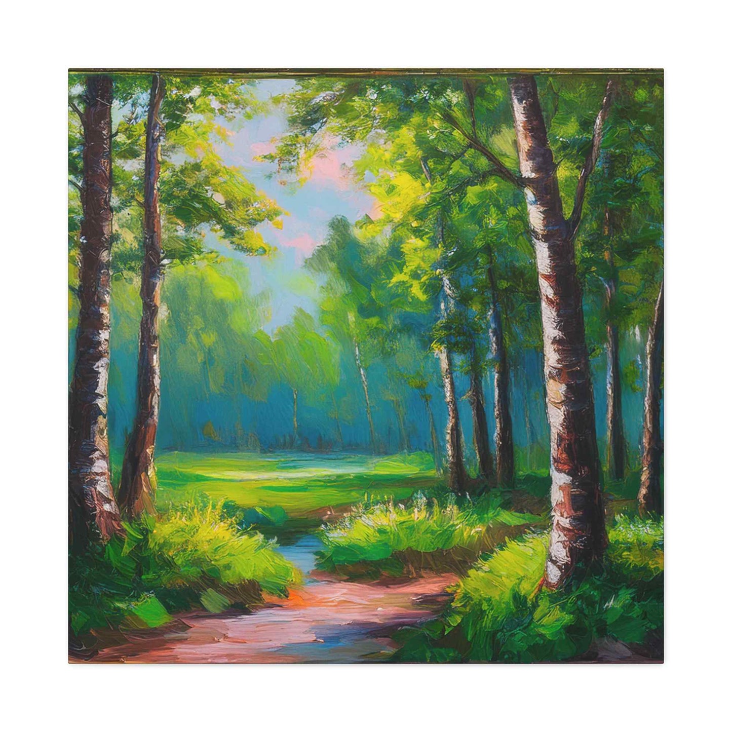 Summer Forest Print Canvas, Oil Paint Print 20x20, 24x24, 30x30, 32x32, 36x36 Art Design Print Pine-Wood Inner Frame MC-84