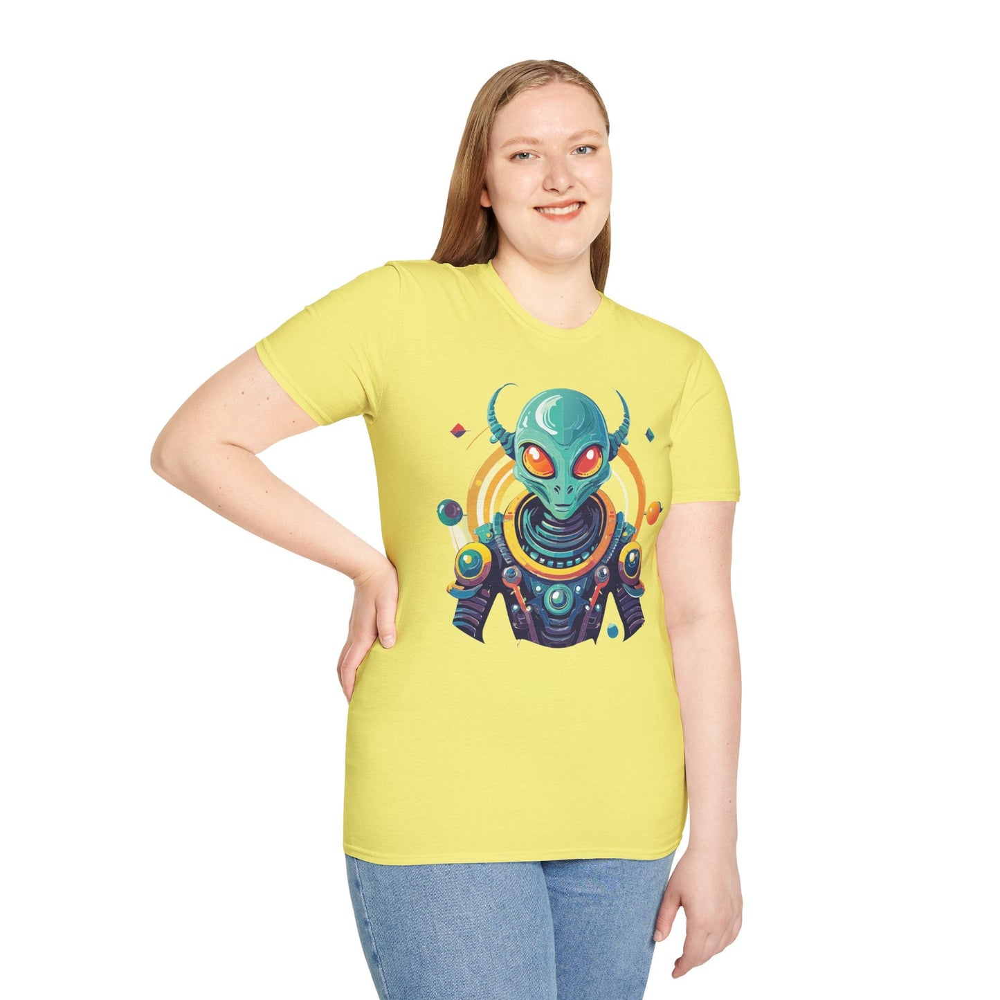 Alien Cosmos T Shirt Unisex Softstyle Cotton Tee With Alien Art Design Premium Comfort