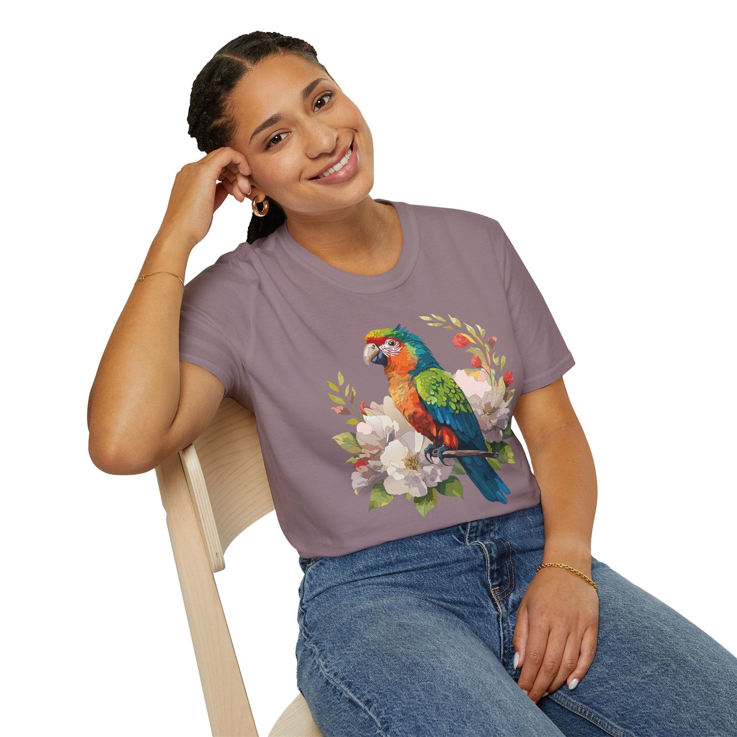 Floral Bird T Shirt Unisex Softstyle Gildan 64000 Graphic Tee With Animal Design