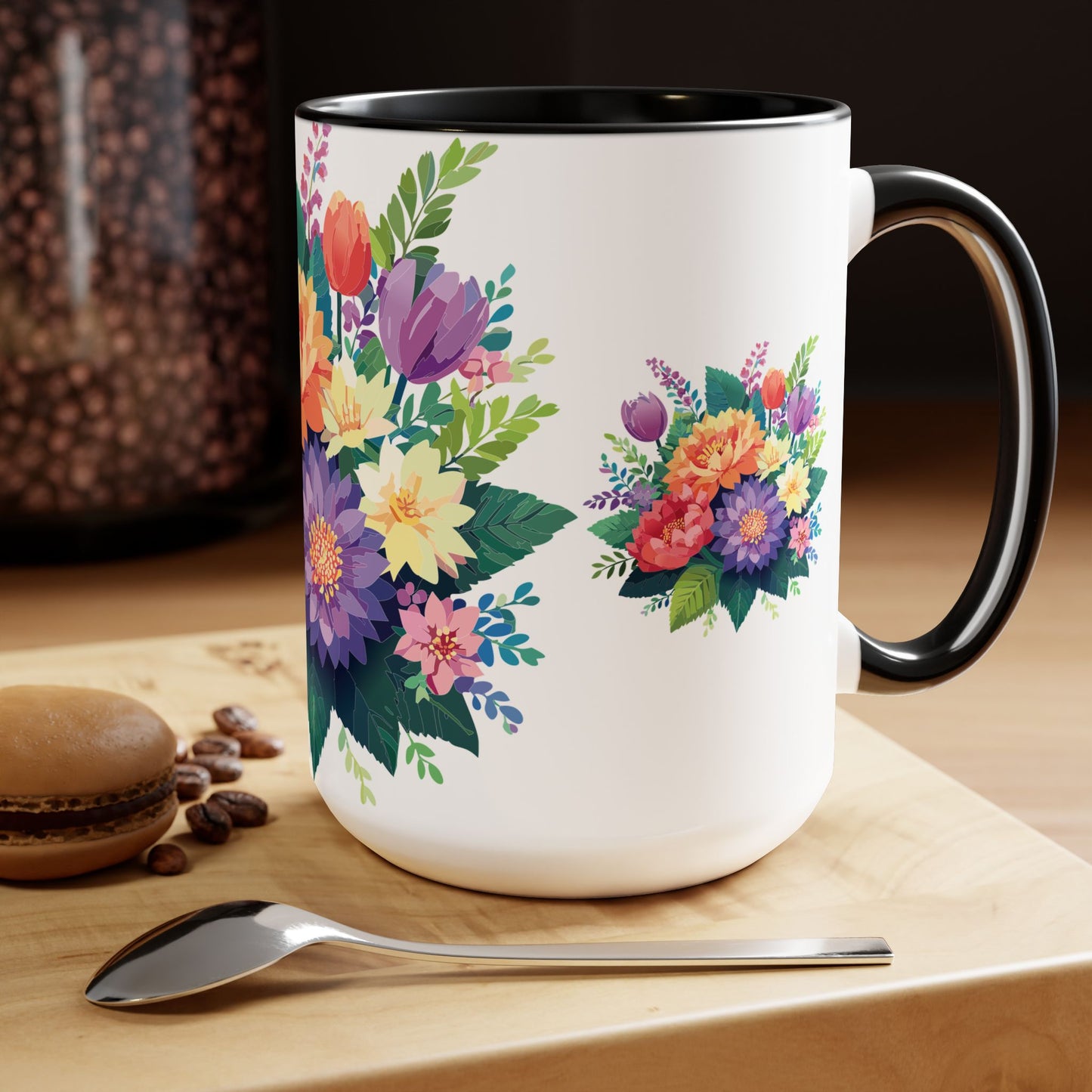 Two-Tone Coffee Mugs with flowers