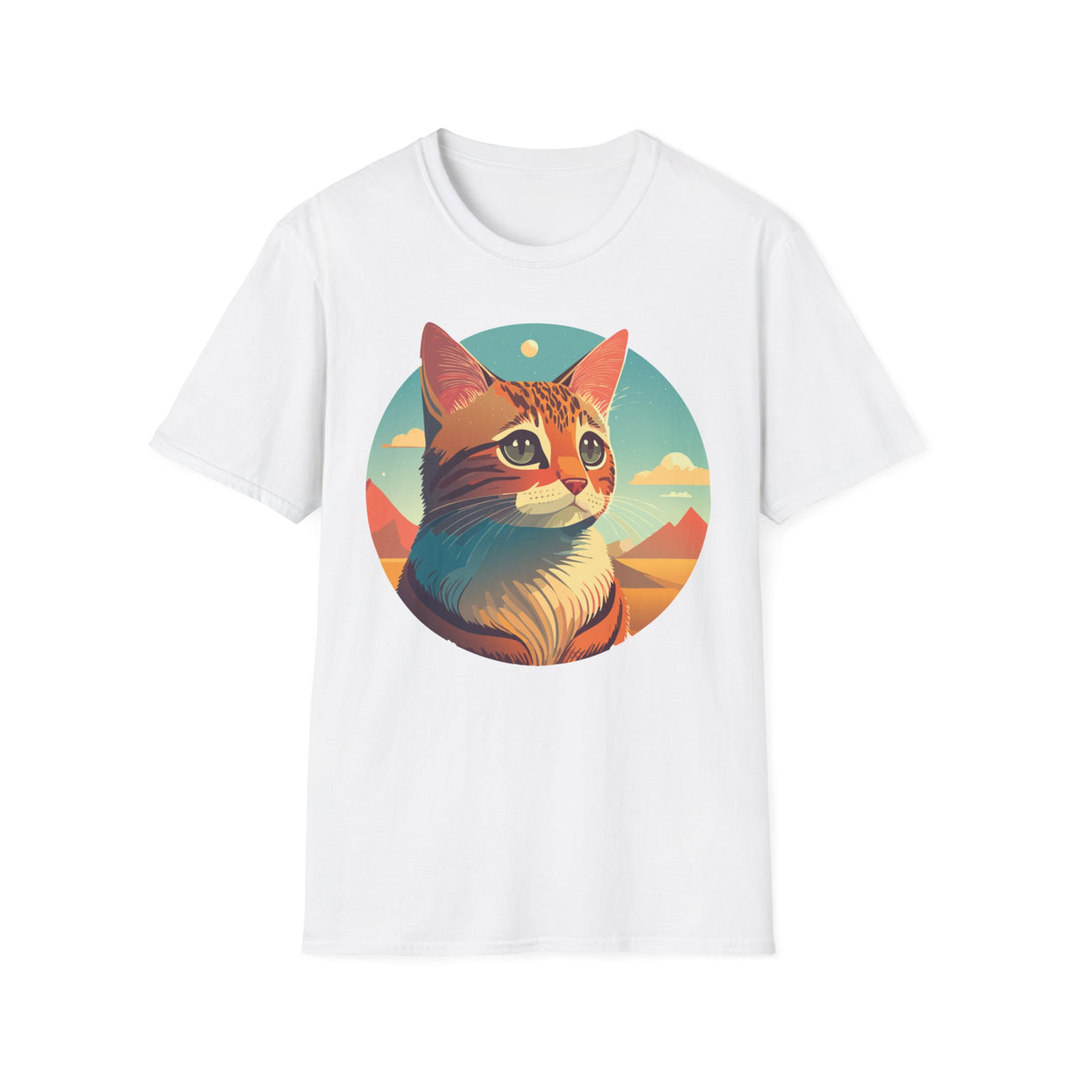 Retro Sunset Cat T-Shirt | Scenic Cat Portrait Tee