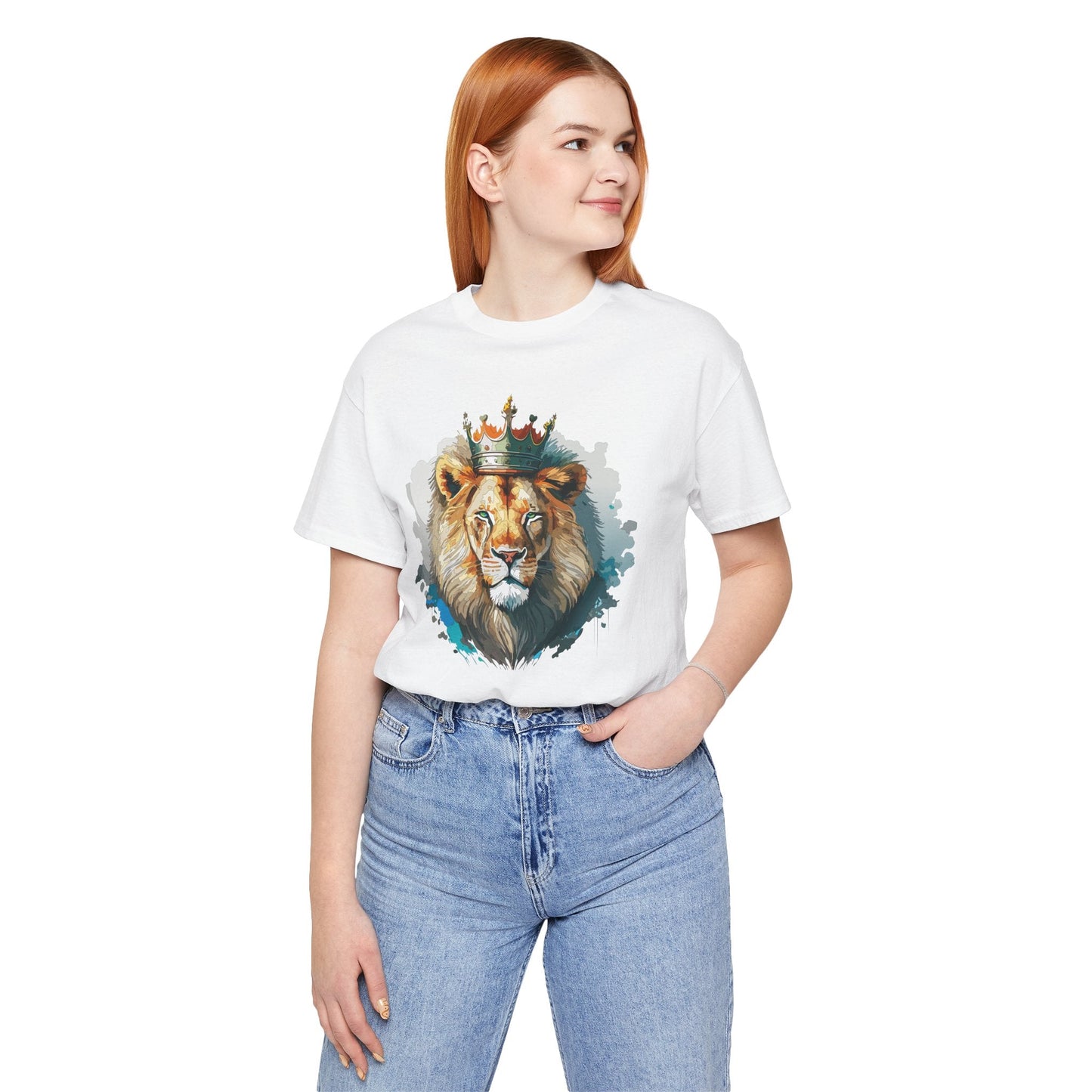 Lion with Crown Tee Unisex Cotton Watercolor King Lion Graphic T-Shirt 2