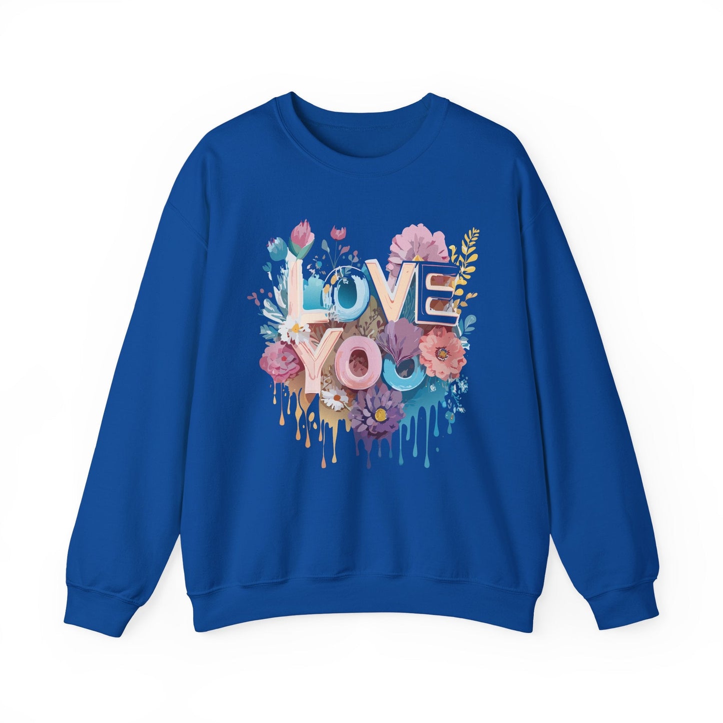 Floral Love Sweatshirt Unisex Heavy Blend Crewneck Valentine Day Flower Print Cozy Fleece Warm Gift