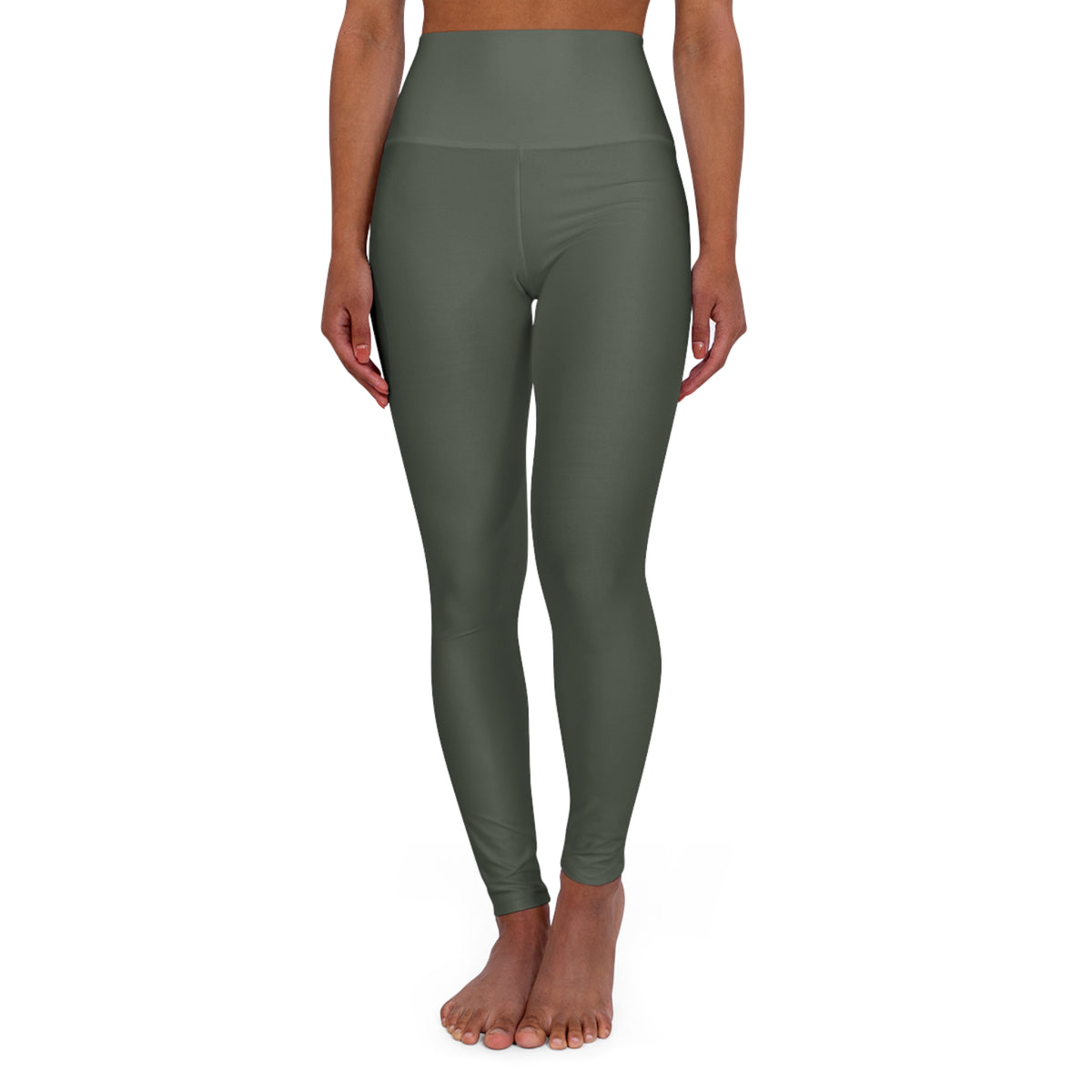 Ebony Olive Color High-Waist Yoga Leggings Women's Seamless Poly-Span Stretchy Performance Pants