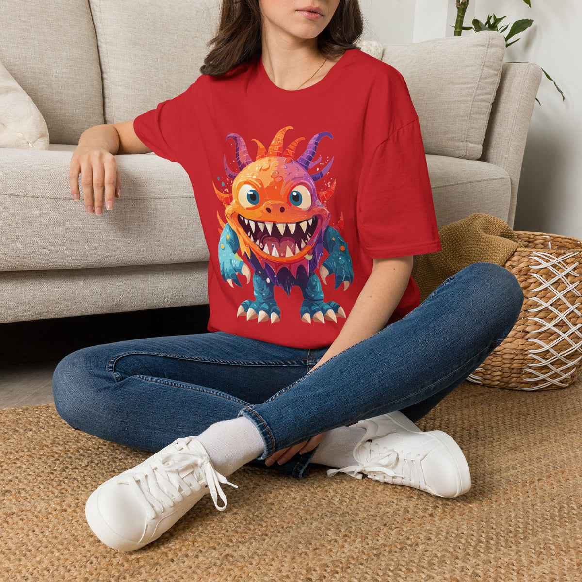 Colorful Cartoon Monster T-Shirt | Cute Spiky Halloween Creature Graphic Design Unisex 100 Cotton Gildan T-Shirt