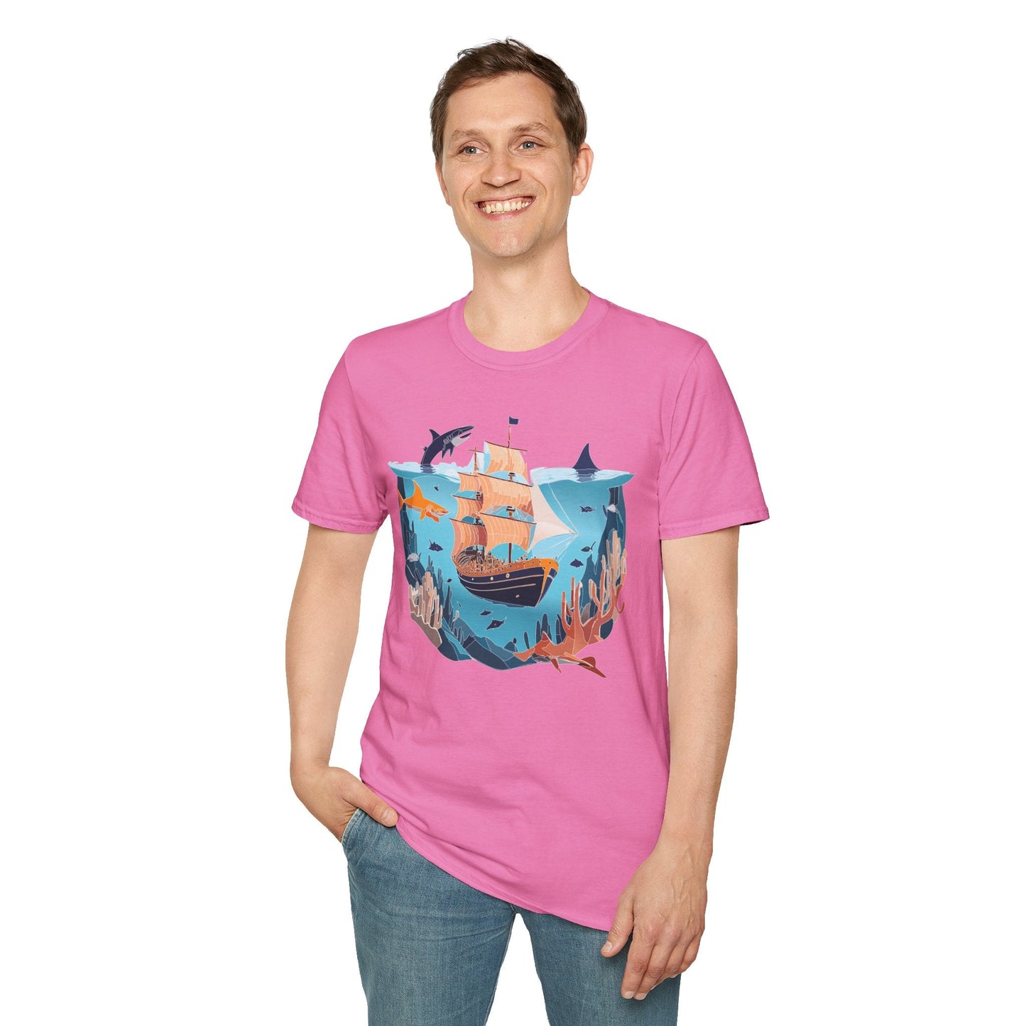 Ocean Tee Shirt Unisex Softstyle 64000 U Boat Design 100 Percent Ring Spun Cotton Tee