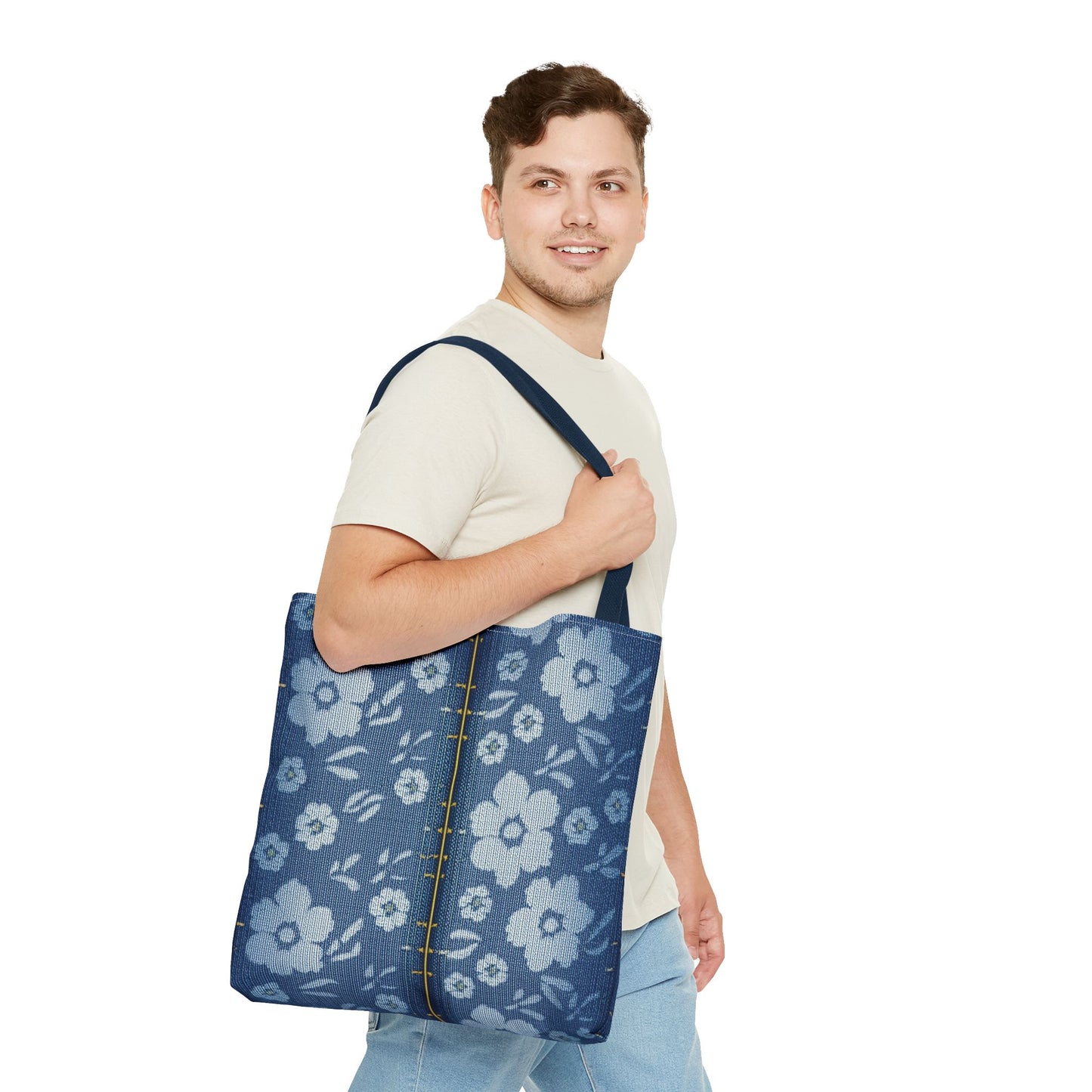 Denim Fabric Imitation Print Unisex Canvas Bag Poly Spun 3 Sizes Tote Bag 118