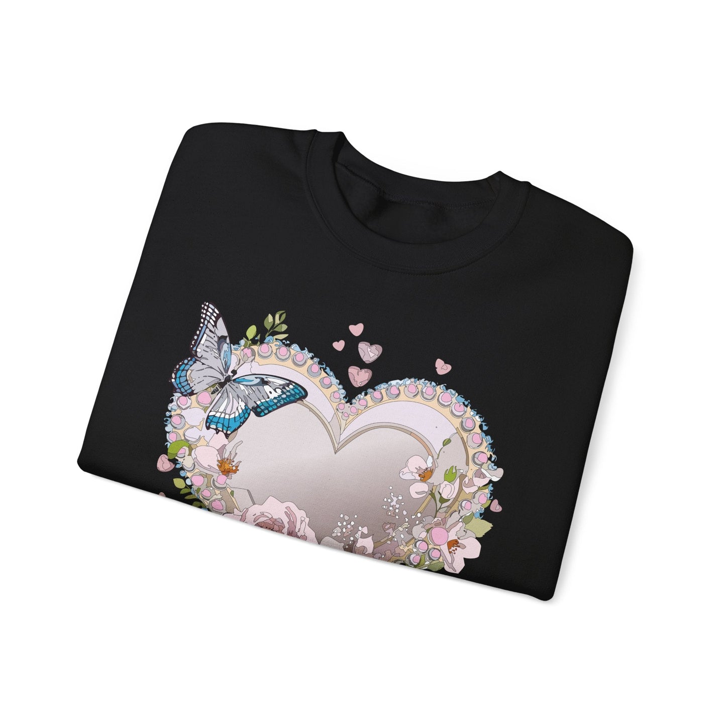 Unisex Floral Heart Sweatshirt For Valentines Day With Floral Love Print Crewneck Heavy Blend