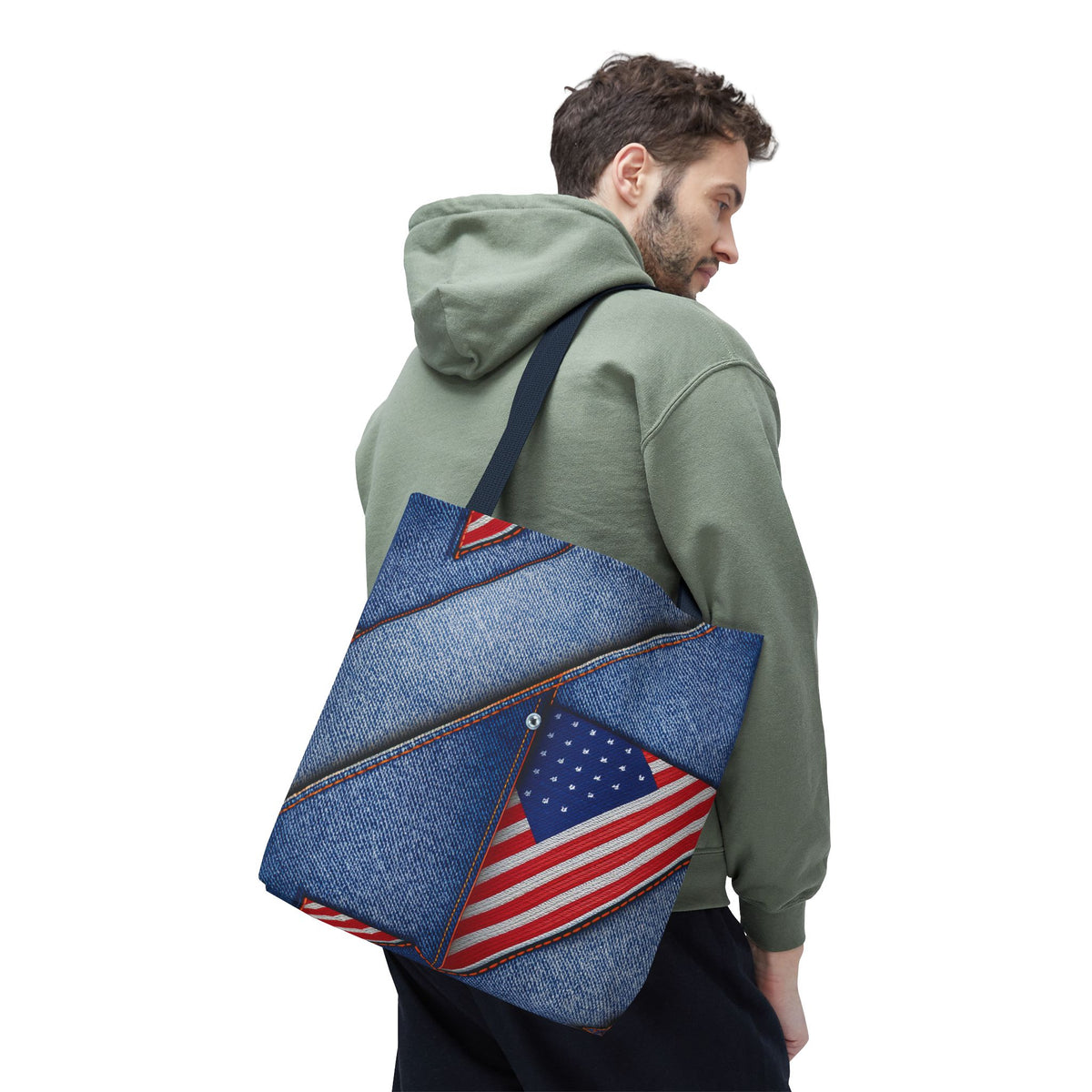4th of July Graphic Denim Fabric Imitation Print Unisex Canvas Bag Poly Spun 3 Sizes Tote Bag 200-22
