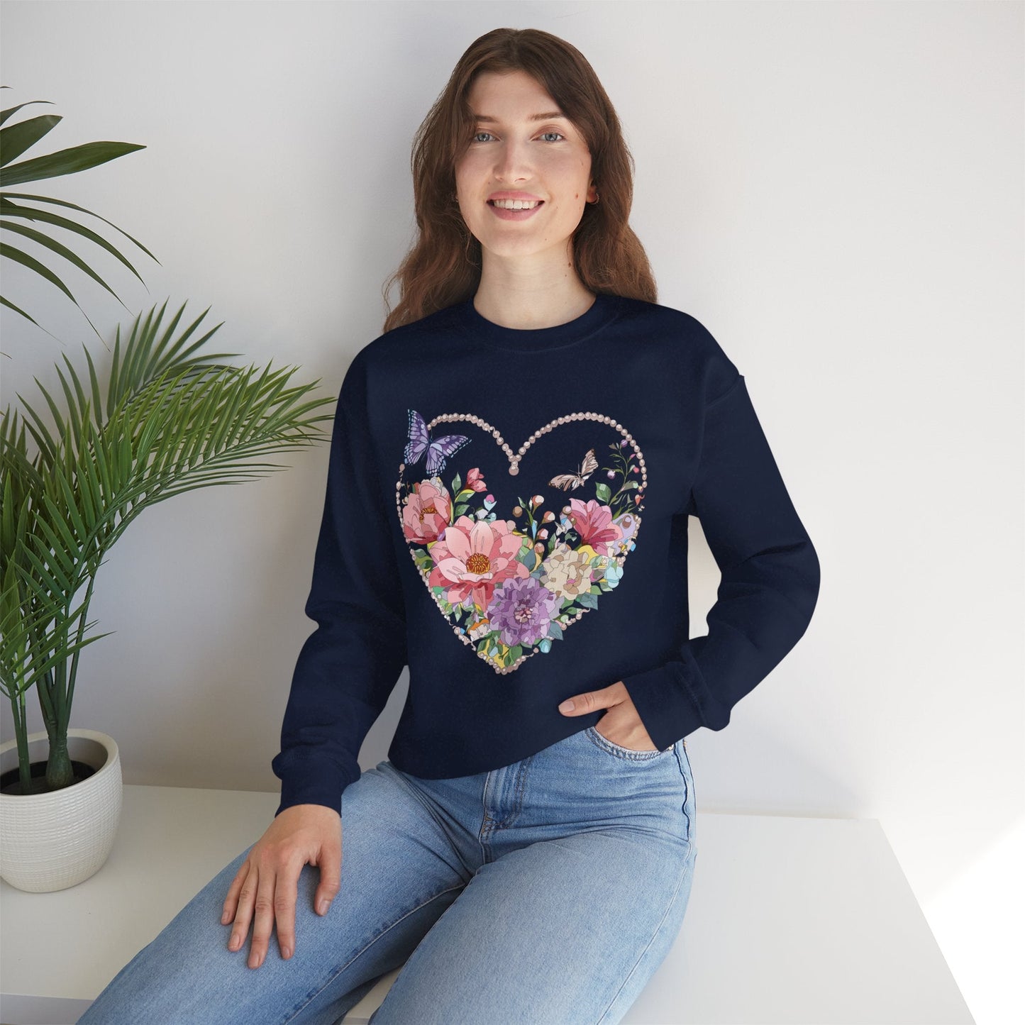 Floral Heart Sweatshirt Unisex Floral Love Crewneck Heavy Blend Gift For Valentine Day Cold Weather