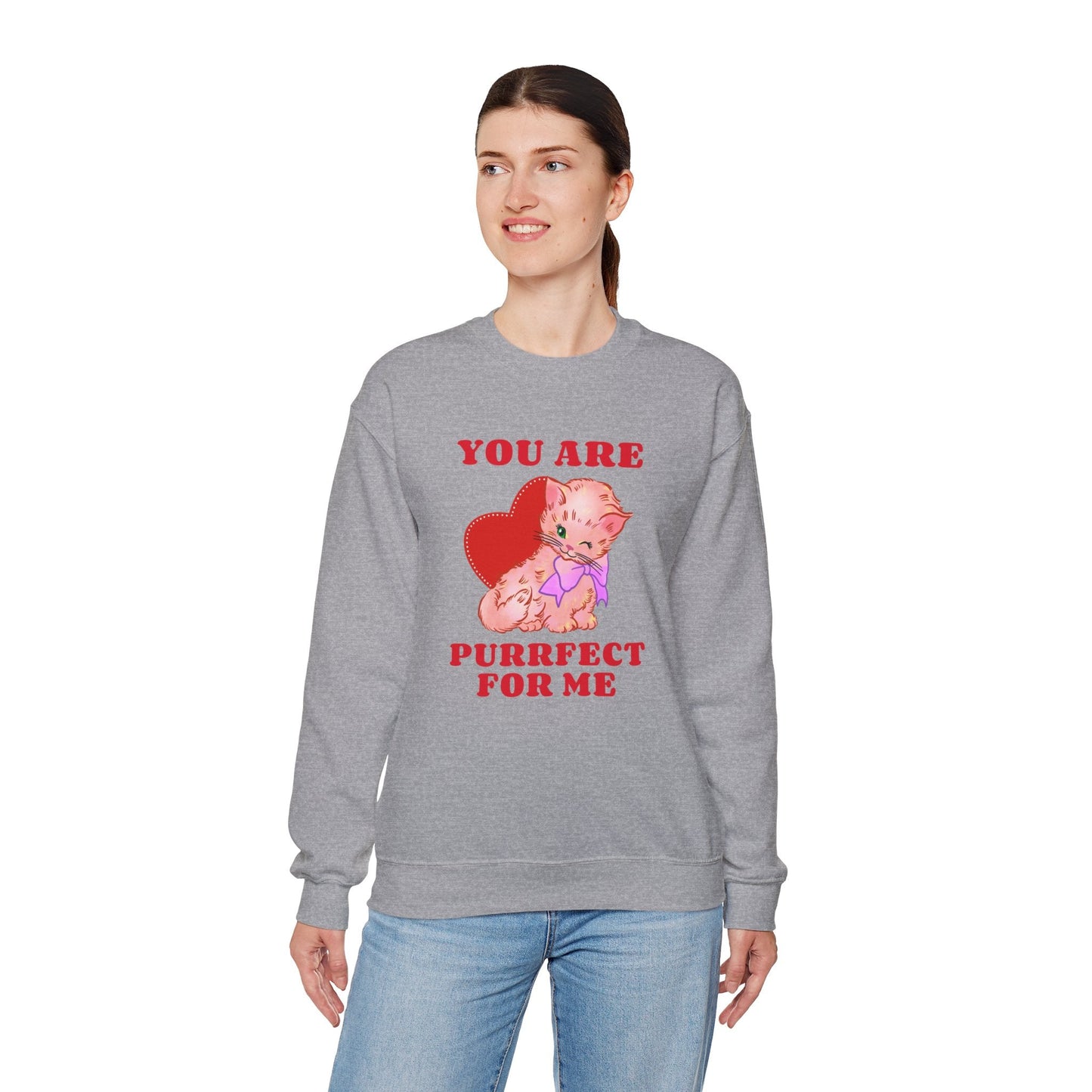 Cat Heart Sweatshirt Unisex Valentines Day Fifty Fifty Cotton Poly Blend Crewneck