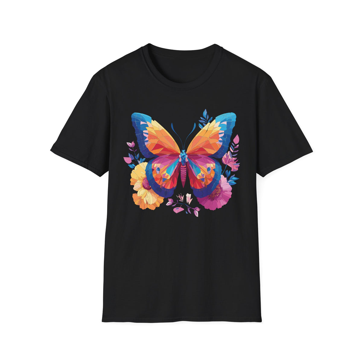 Colorful Geometric Butterfly T-Shirt | Rainbow Floral Wings Graphic Tee Unisex 100 Cotton Gildan T-Shirt