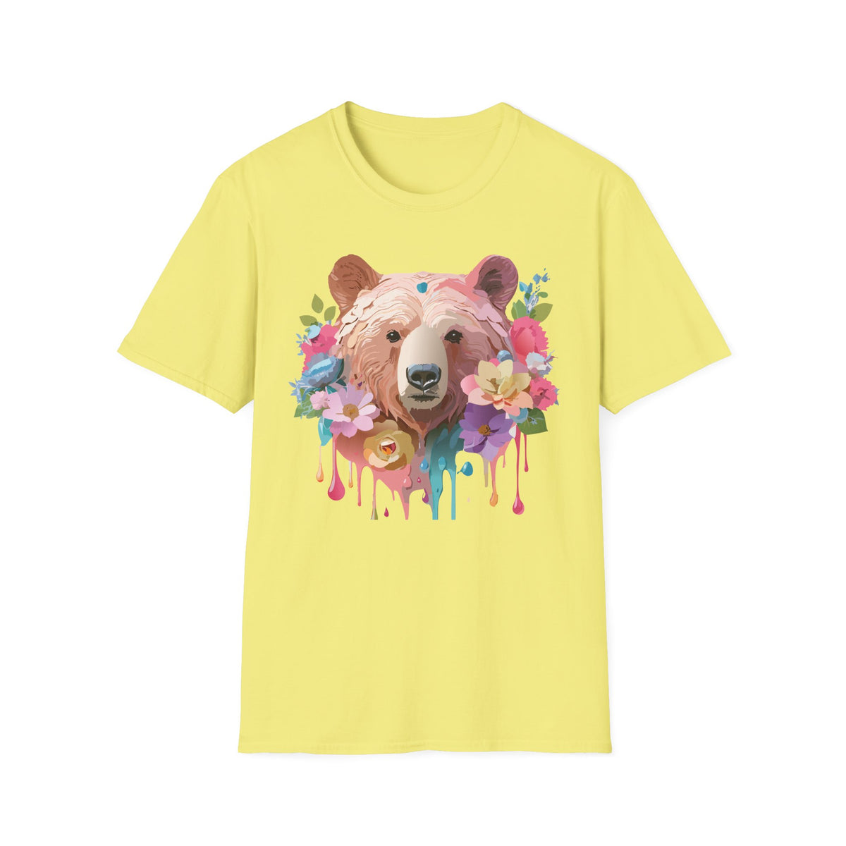 Floral Bear Portrait T-Shirt | Watercolor Flower Bear Tee