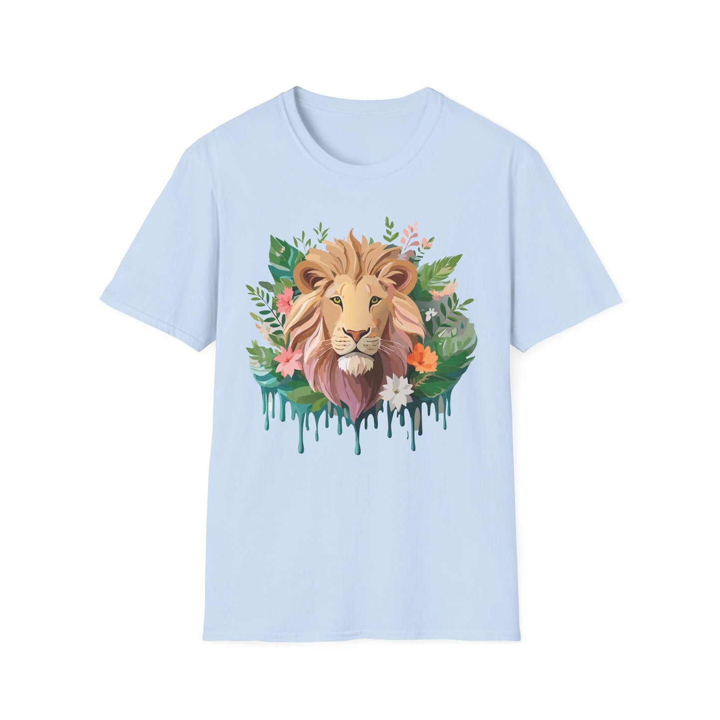 Lion Shirt Unisex Floral Lion Tee Animal Print Short Sleeve Tee