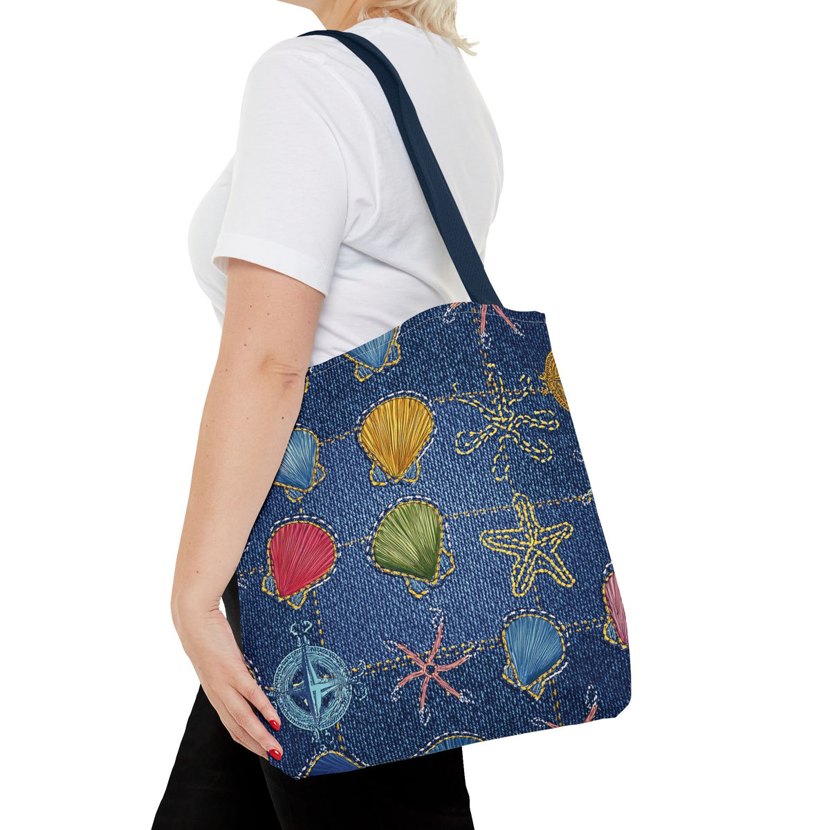 Denim Fabric Imitation Print Unisex Canvas Bag Poly Spun 3 Sizes Tote Bag 182-25