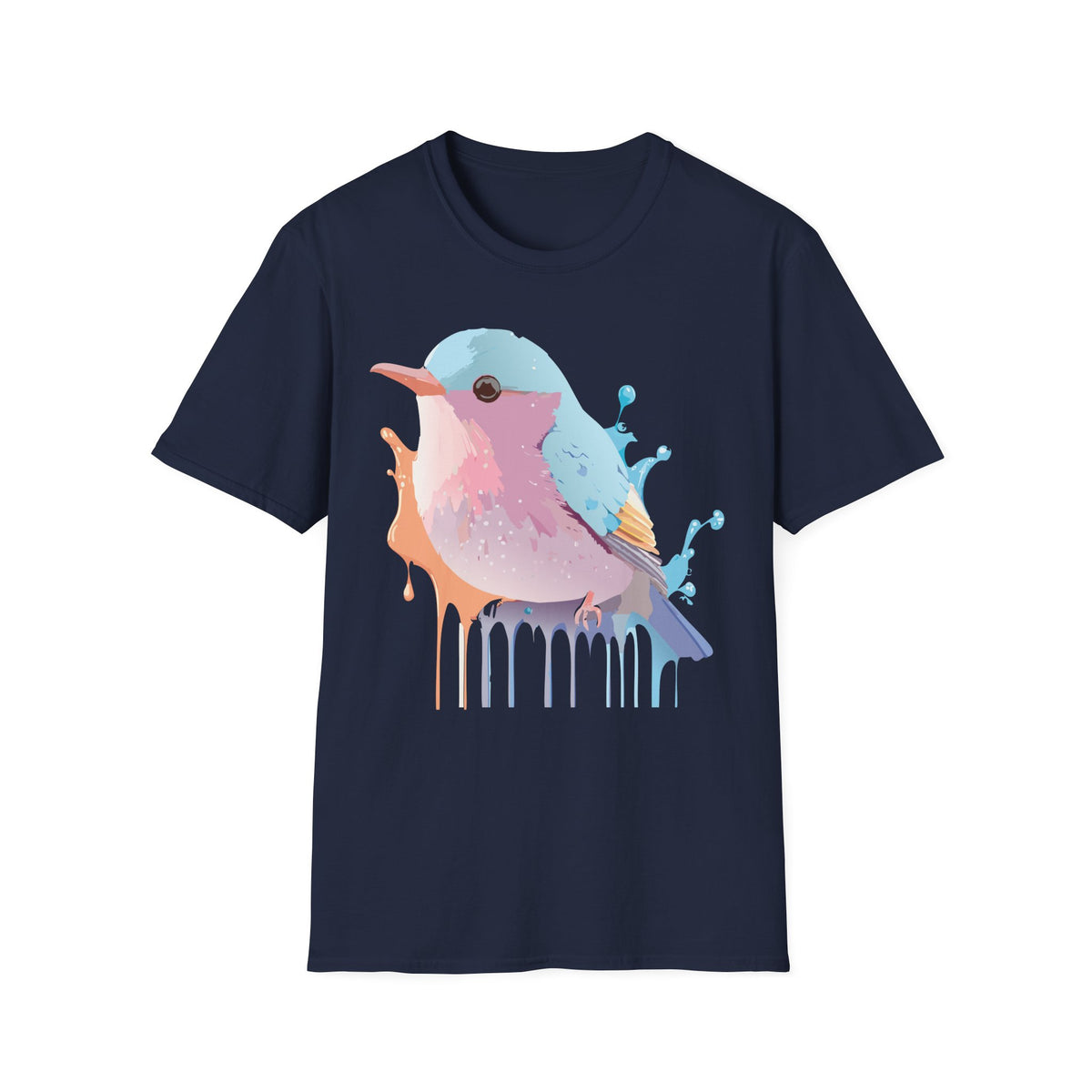 Watercolor Pastel Bird T-Shirt | Colorful Drip Illustration