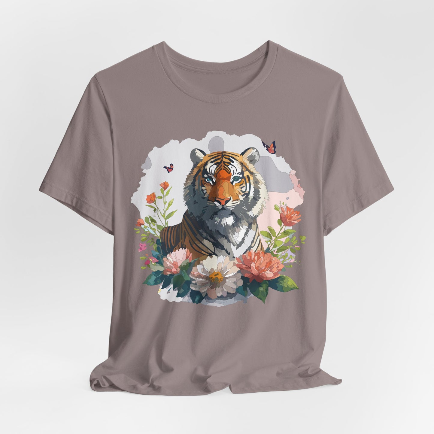 Floral Tiger Graphic Tee, Animal Shirt, Tiger Shirt, Flower Top, T-Shirt with Animal, Art Design