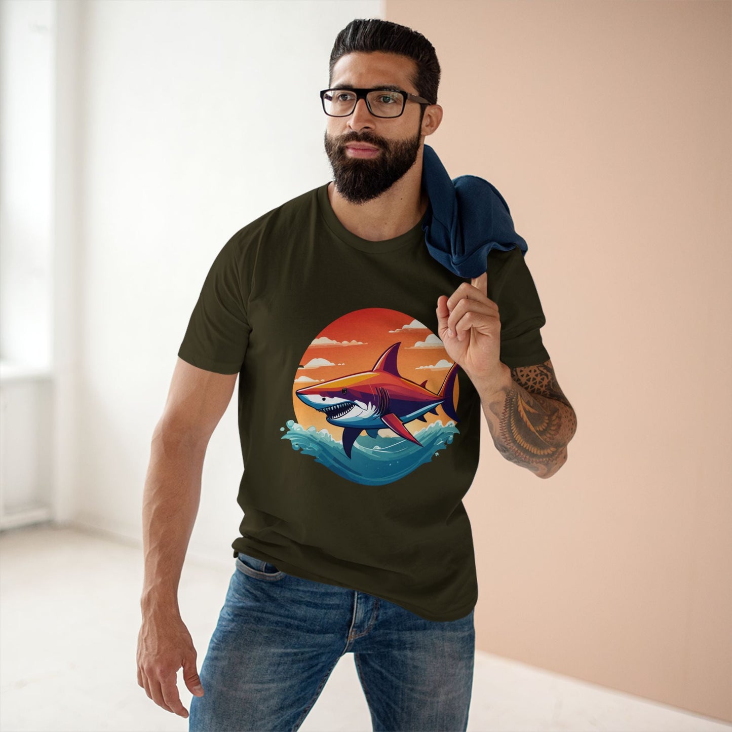 Shark Shirt Unisex Premium Cotton Tee With Original Art Design From Retro2Nova Animal Collection For Everyday Wear