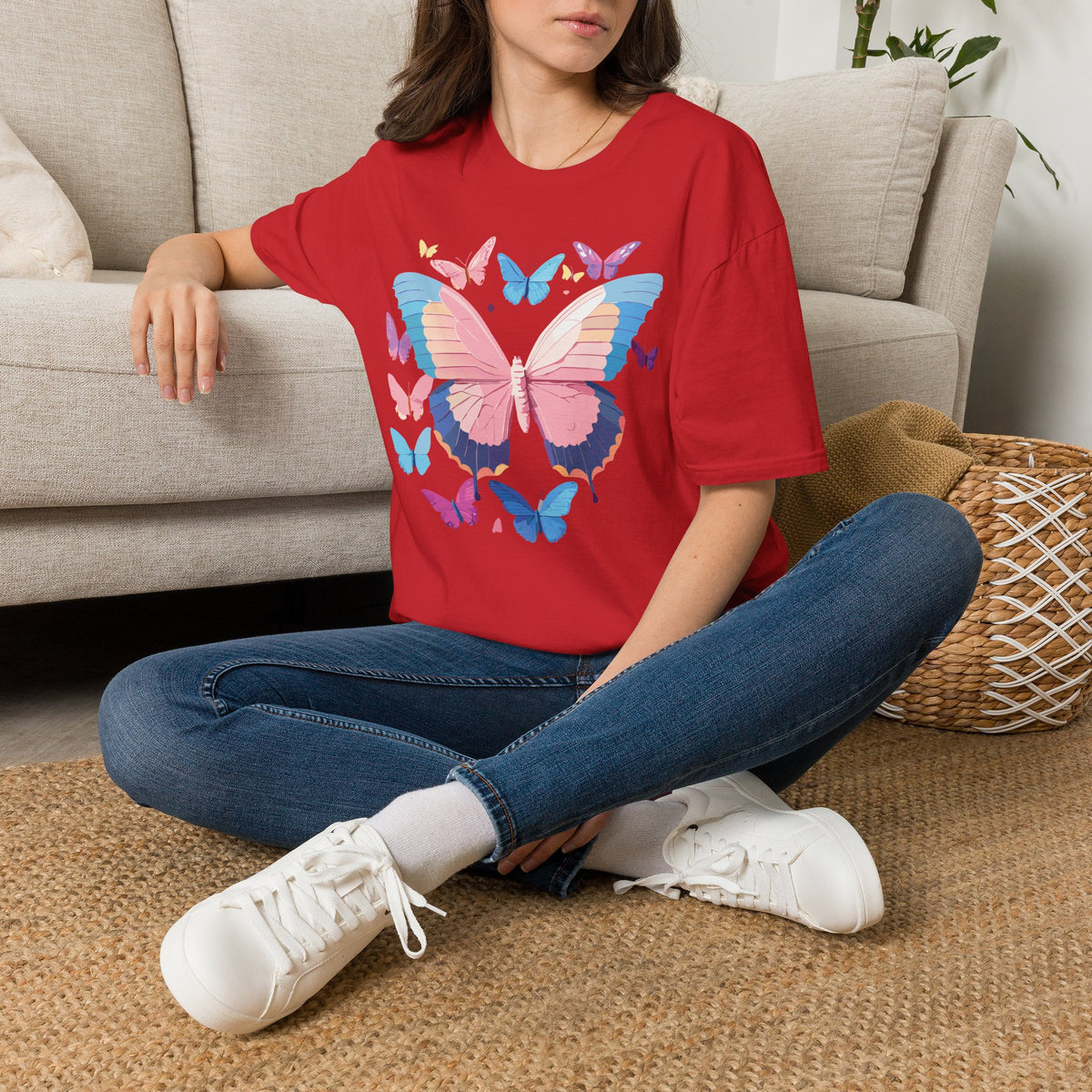Butterfly Cluster T-Shirt — Pastel Pink & Blue Butterfly Graphic Tee Unisex 100 Cotton Gildan T-Shirt