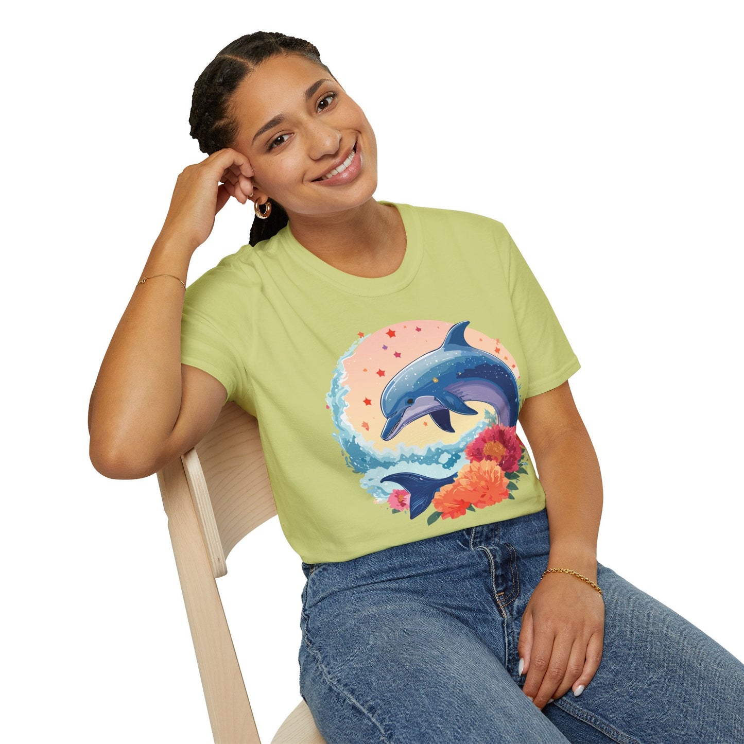Dolphin Shirts Unisex Tee 100 Percent Ring Spun Cotton Gildan Softstyle 64000 For Everyday Comfort