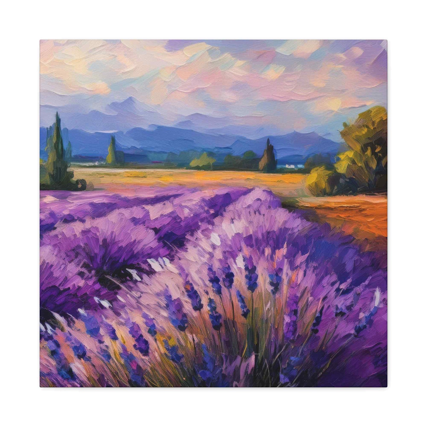 Lavender Landscape Print Canvas, Landscape Oil Paint Print 20x20, 24x24, 30x30, 32x32, 36x36 Art Design Print Non-Frame MC-34