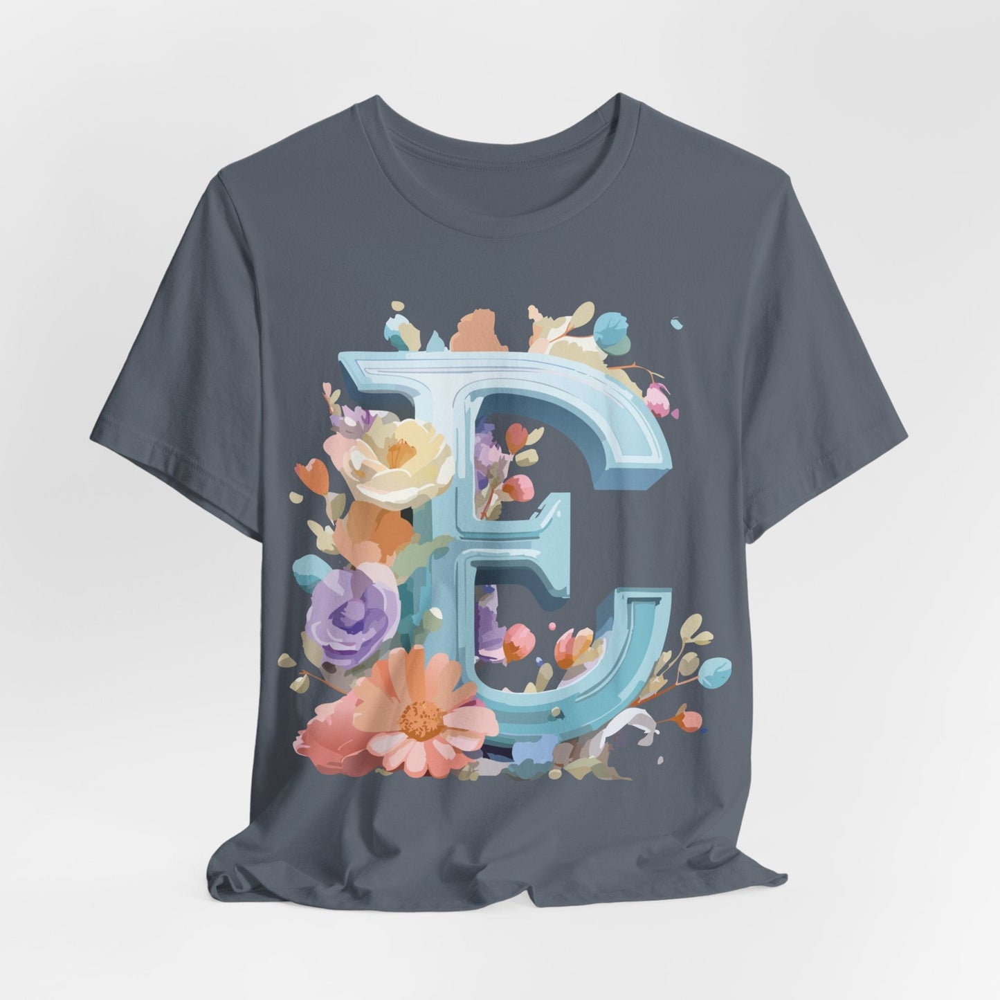 Letter E Graphic Tee Unisex Vintage Inspired Art Design Adelpha Short Sleeve Shirt
