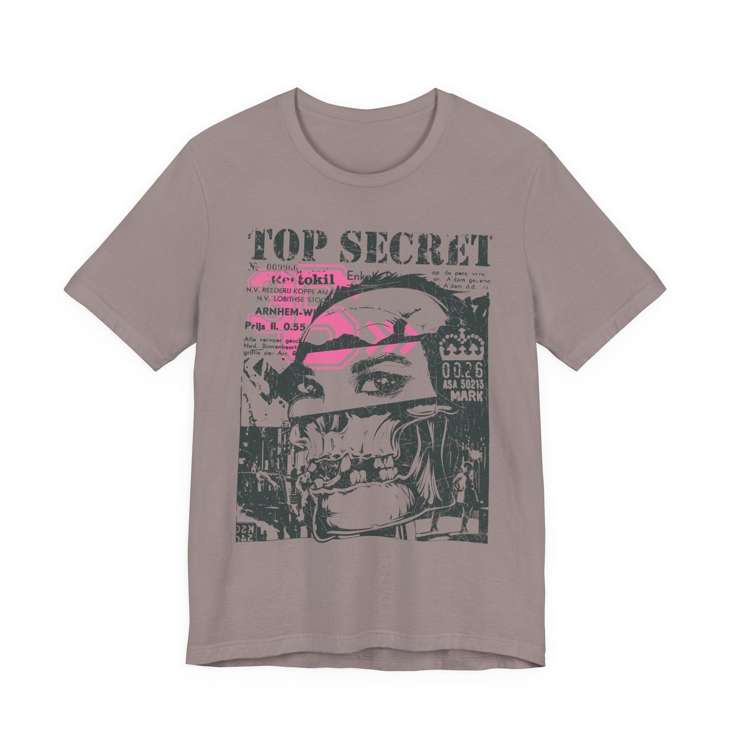 Top Secret Skull Face Tee Grunge Graphic T-Shirt Retro Collage A-6