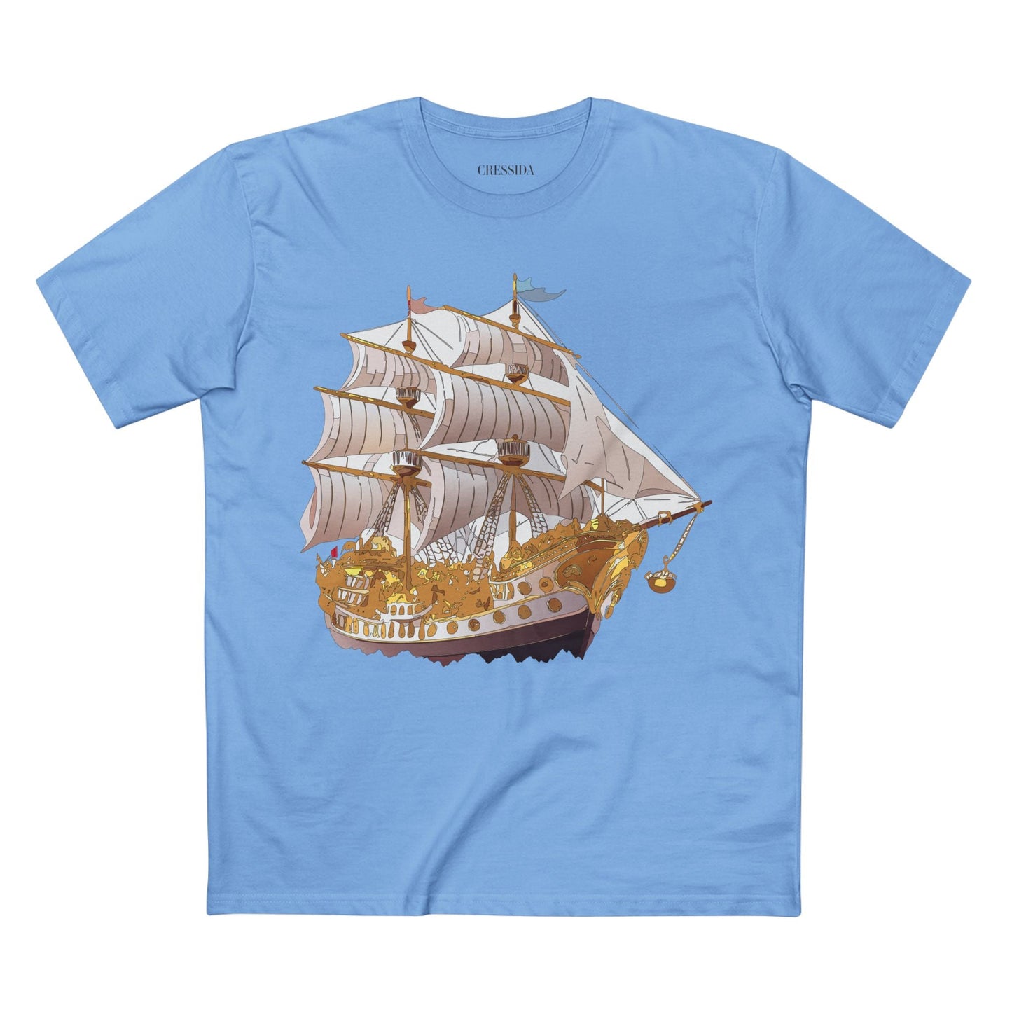 Ship Graphic Unisex 100 Cotton T-Shirt with Gold Frigate Art Design 11