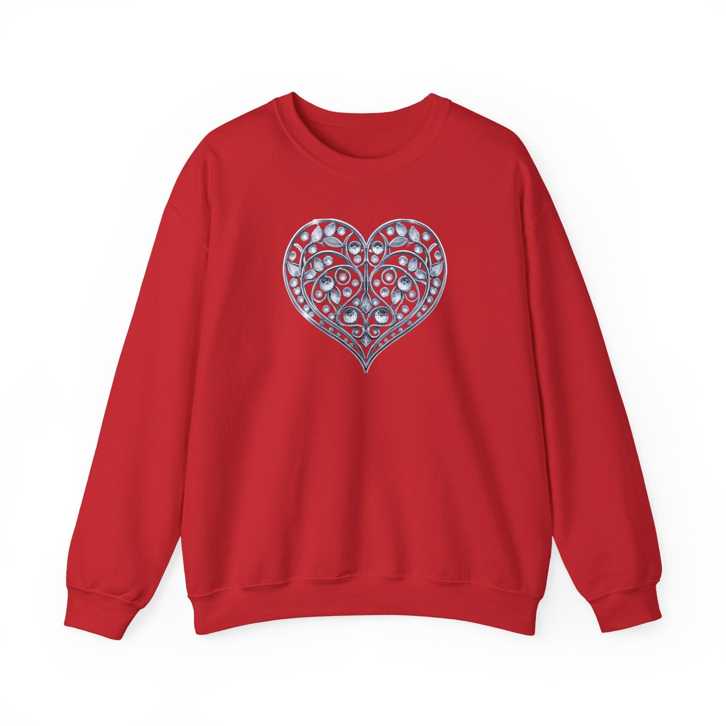 Big Crystal Heart Sweatshirt Unisex Fifty Fifty Cotton Poly Crewneck Valentines Day Sweatshirt